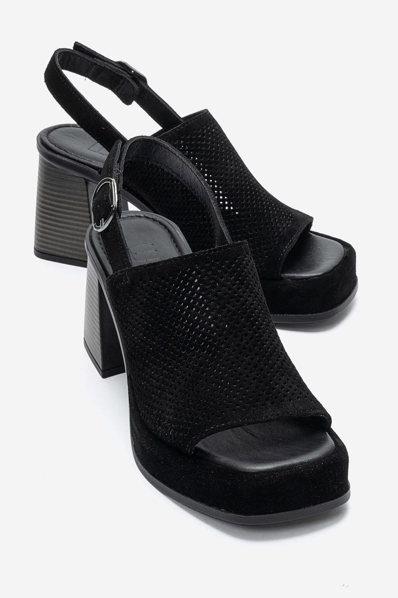 PENVIA - Black Genuine Leather Platform Block Heel Sandal (Women)