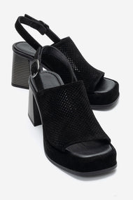 PENVIA - Black Genuine Leather Platform Block Heel Sandal (Women)