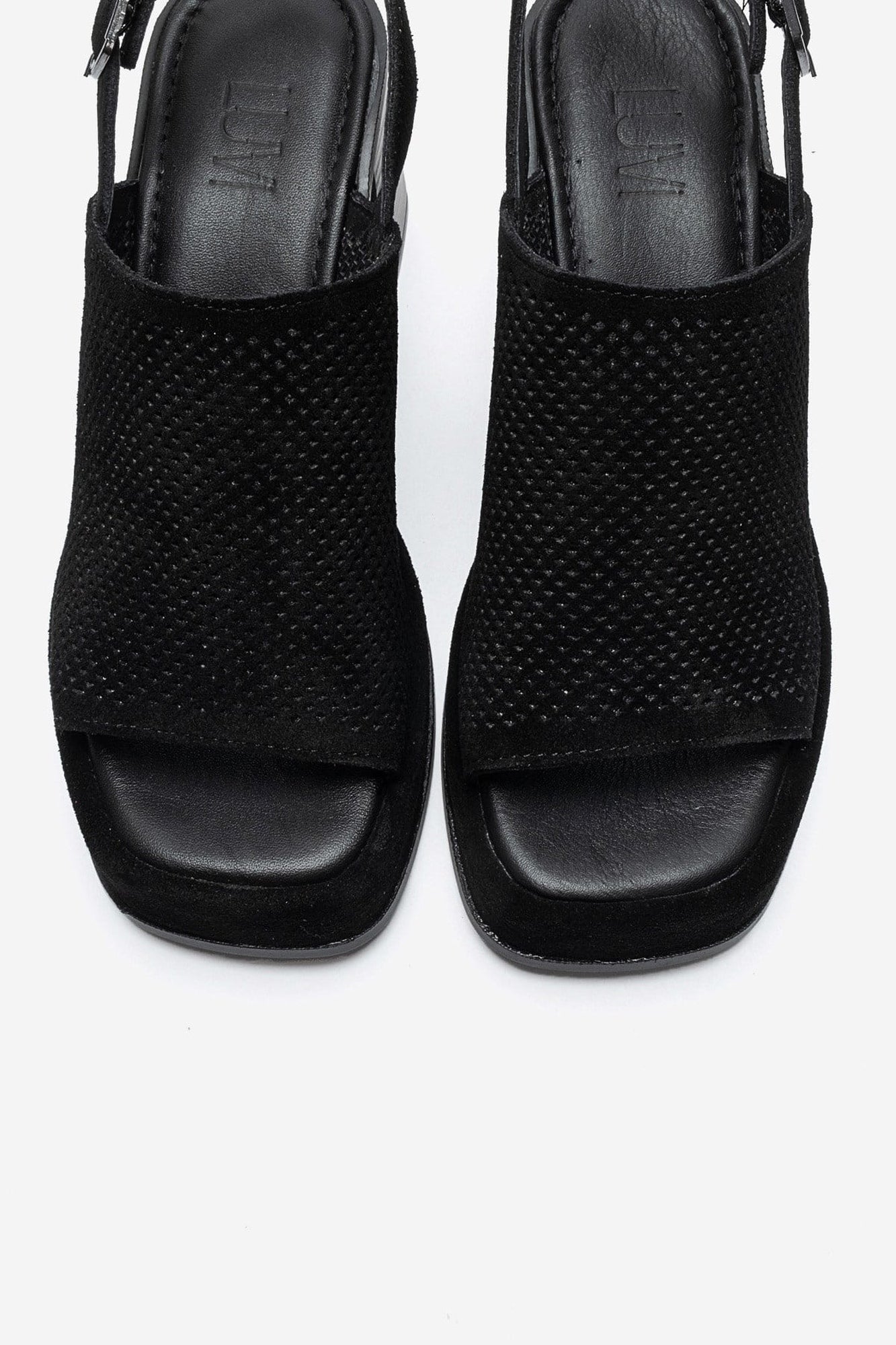 PENVIA - Black Genuine Leather Platform Block Heel Sandal (Women)