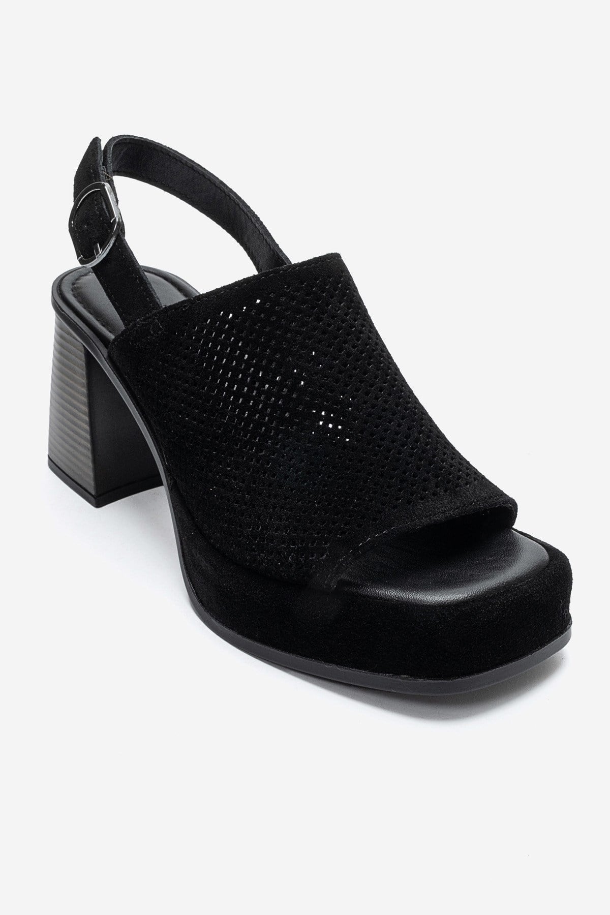 PENVIA - Black Genuine Leather Platform Block Heel Sandal (Women)