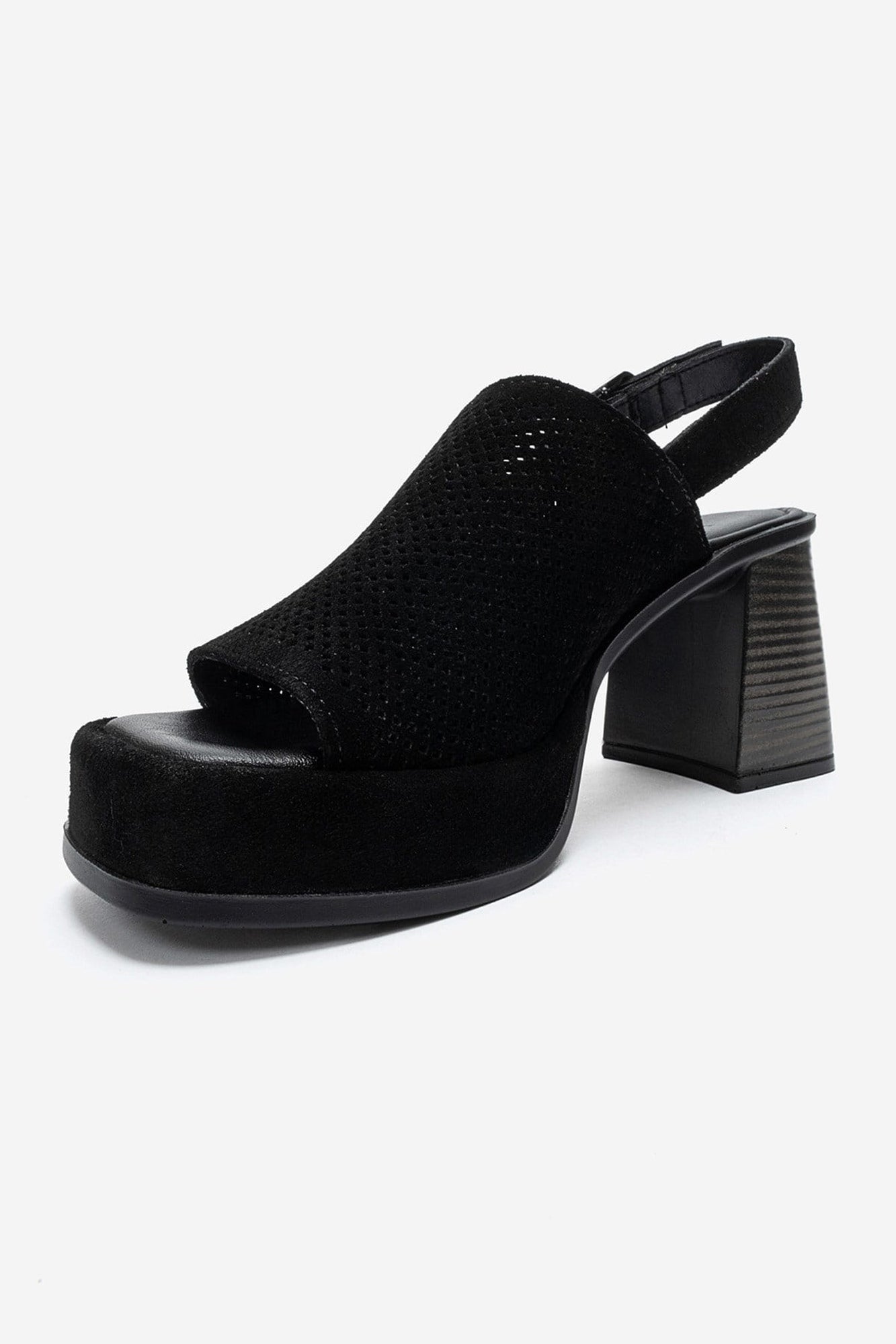 PENVIA - Black Genuine Leather Platform Block Heel Sandal (Women)
