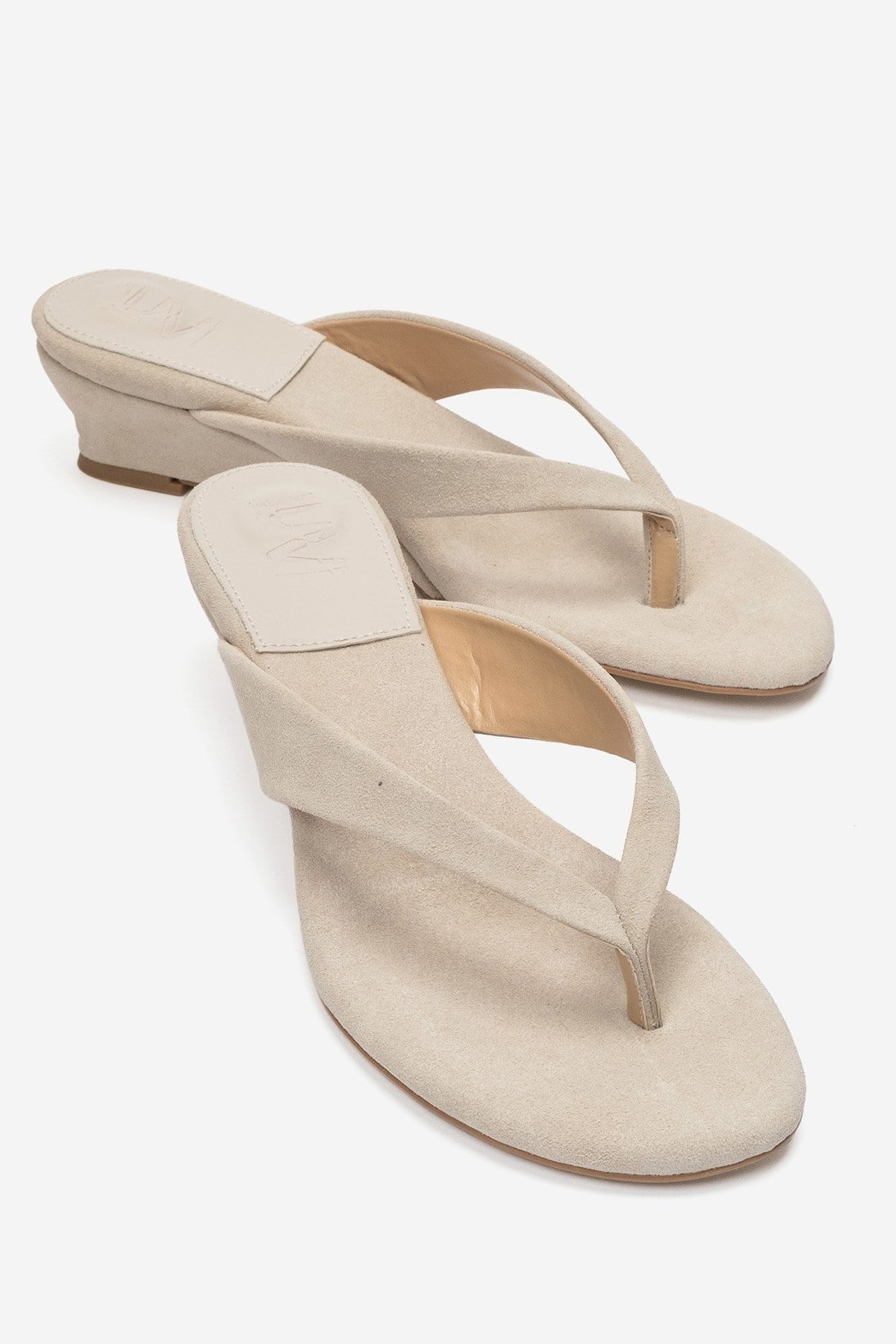 VANESSIA - Beige Suede Toe-Post Mini Block Heel Sandal (Women)