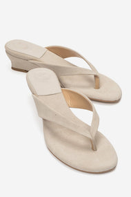 VANESSIA - Beige Suede Toe-Post Mini Block Heel Sandal (Women)
