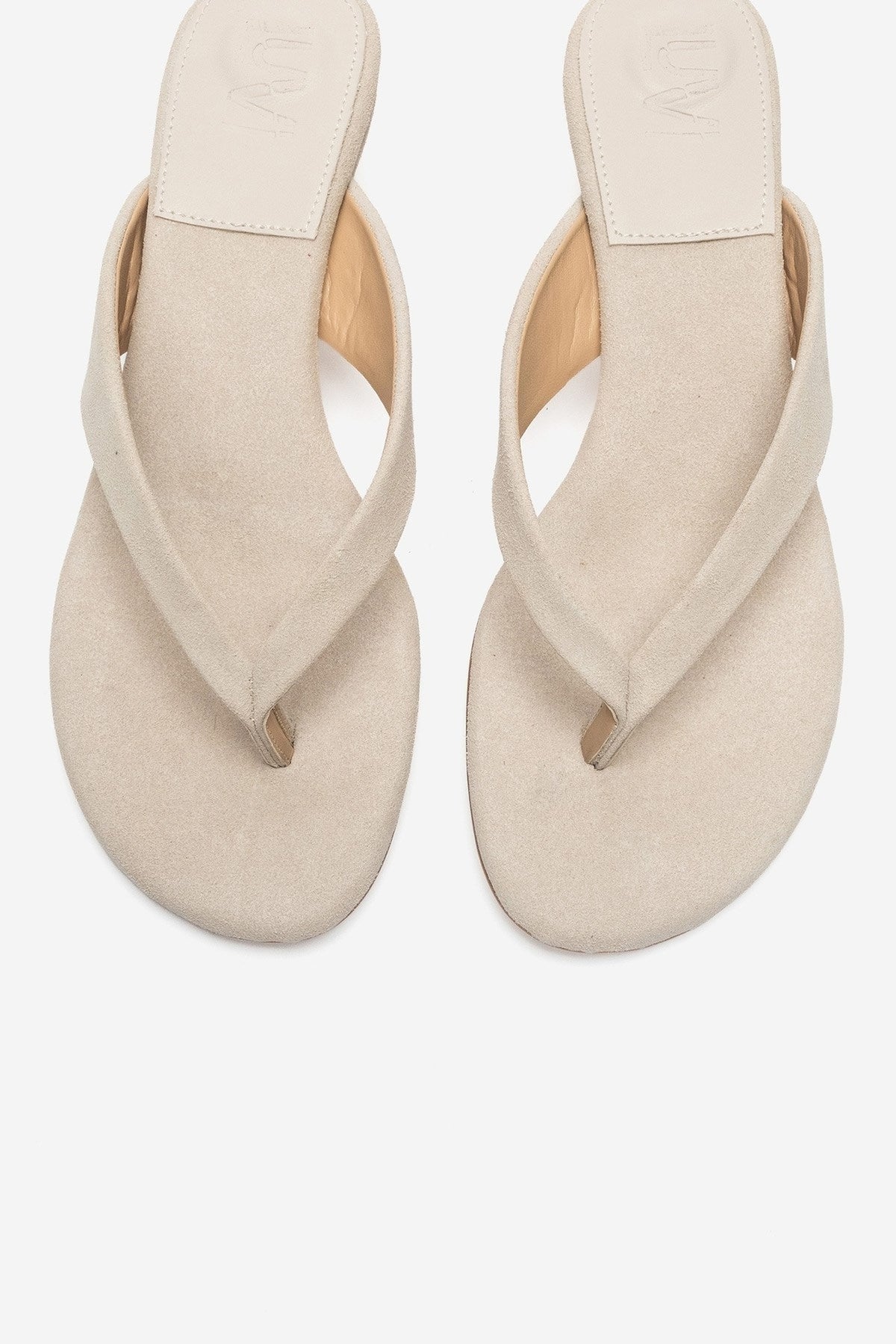 VANESSIA - Beige Suede Toe-Post Mini Block Heel Sandal (Women)
