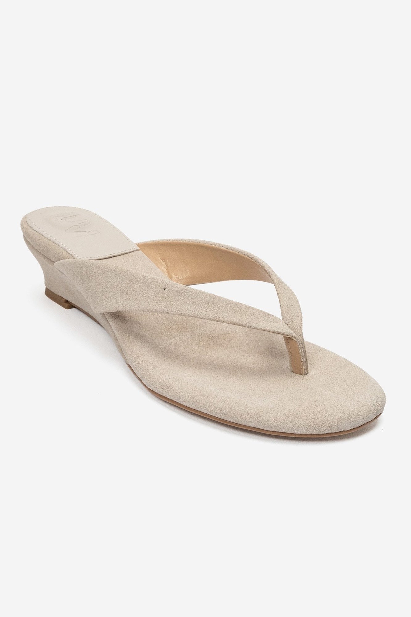 VANESSIA - Beige Suede Toe-Post Mini Block Heel Sandal (Women)