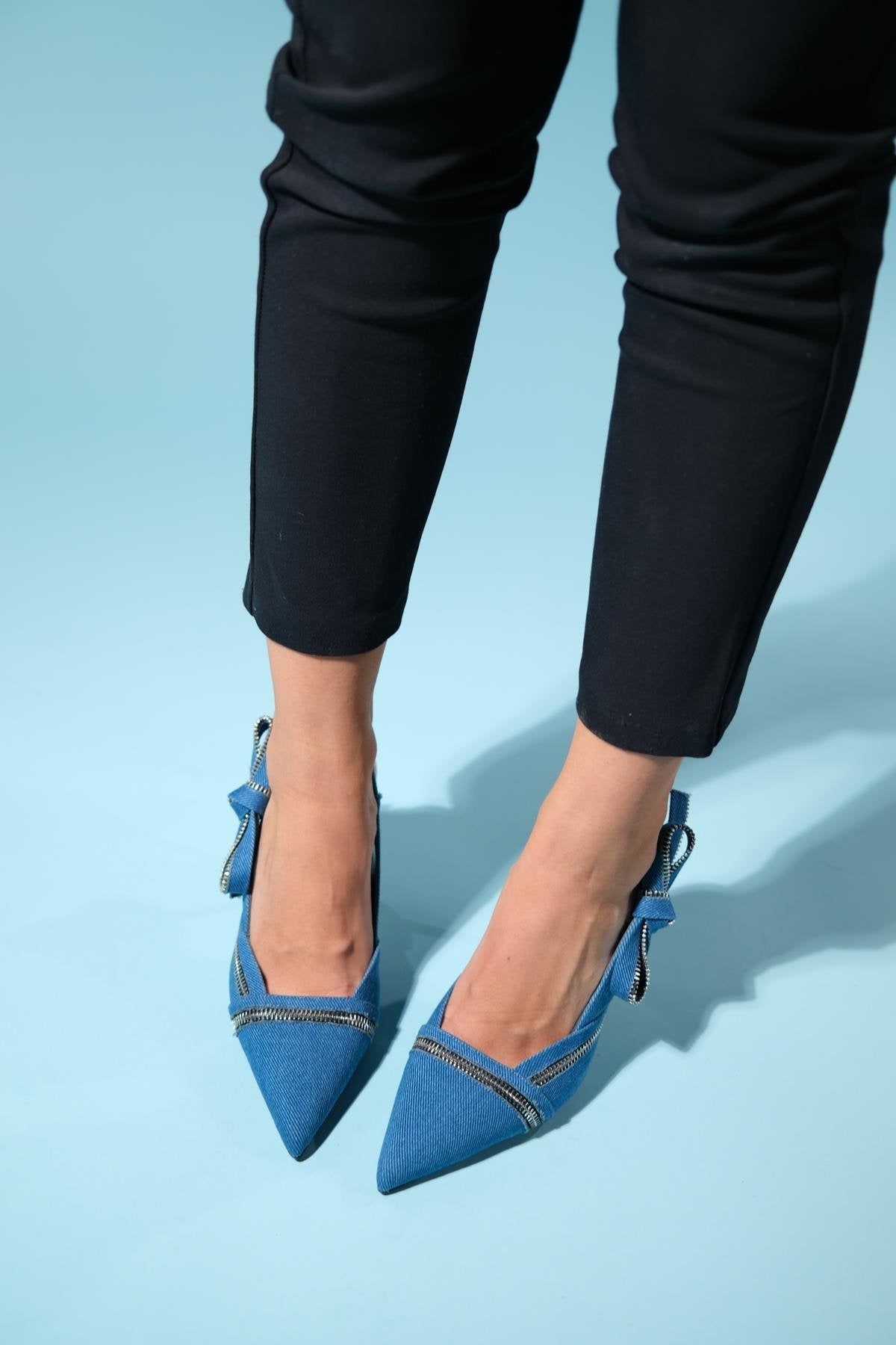 Glen - Denim Blue Zipper-Detail High Heel Shoe (Women)