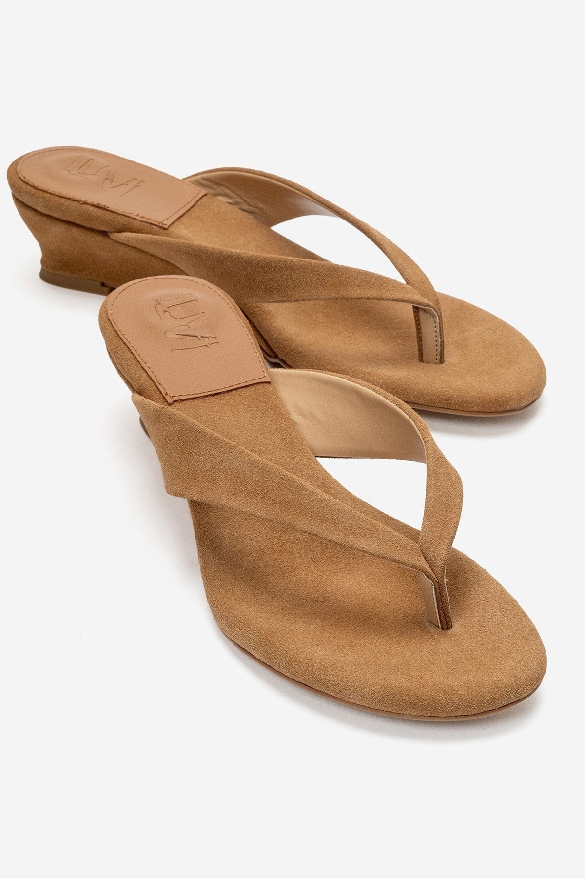 VANESSIA - Taupe Suede Toe-Post Mini Block Heel Sandal (Women)