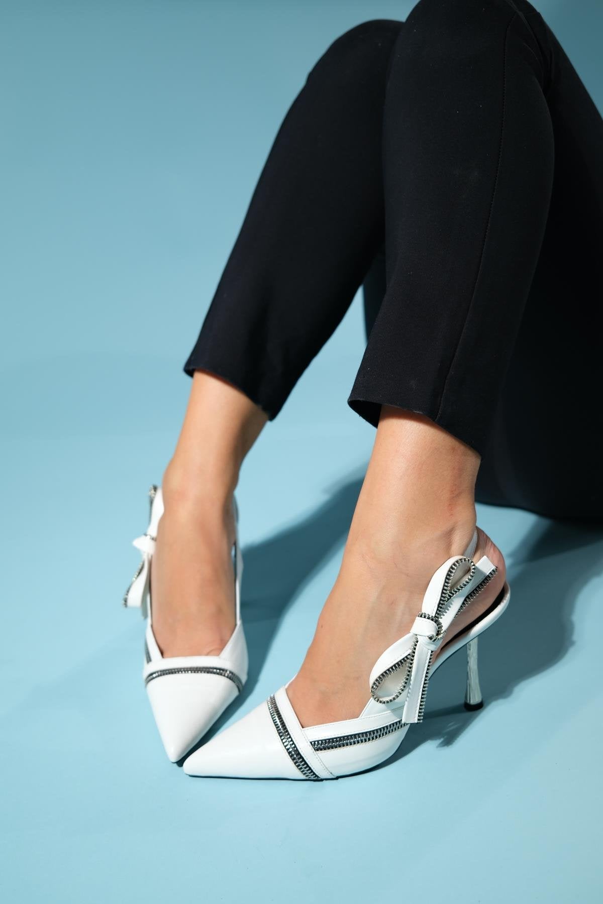Glen - White Zipper-Detail High Heel Shoe (Women)