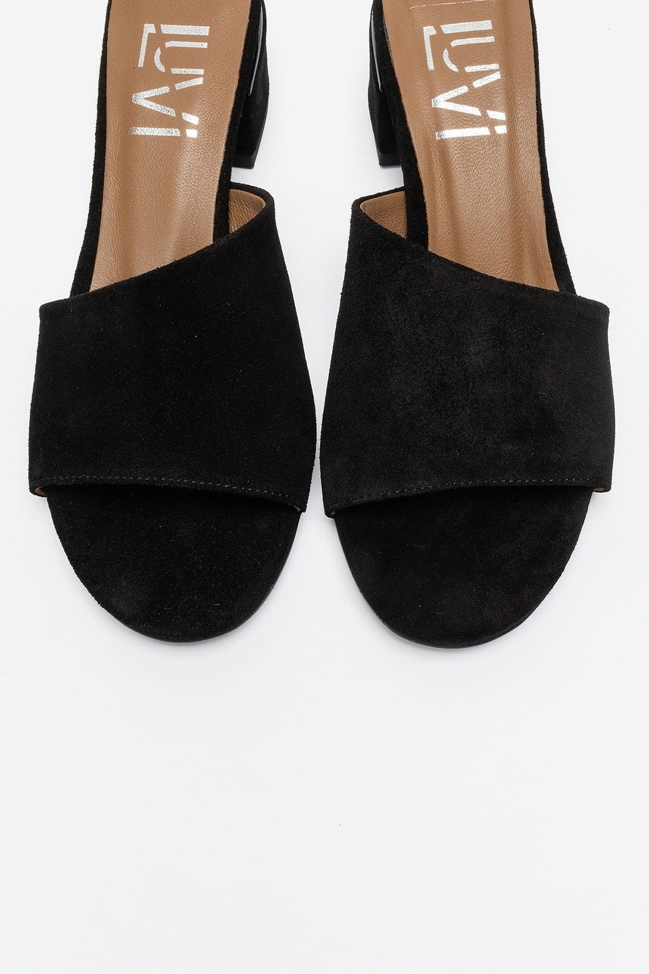 DELAVIE - Black Suede Genuine Leather Block Heel Slide (Women)
