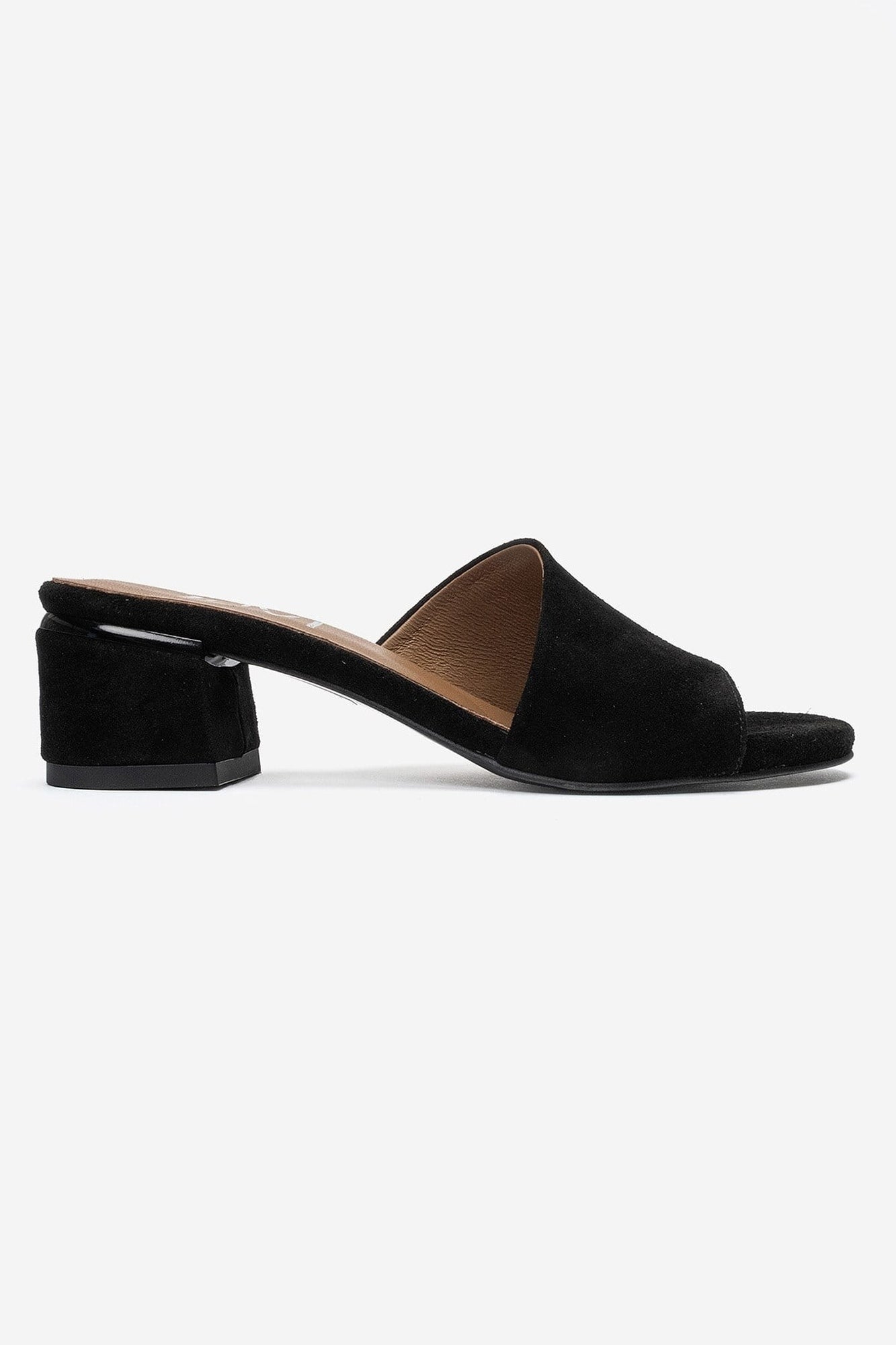 DELAVIE - Black Suede Genuine Leather Block Heel Slide (Women)