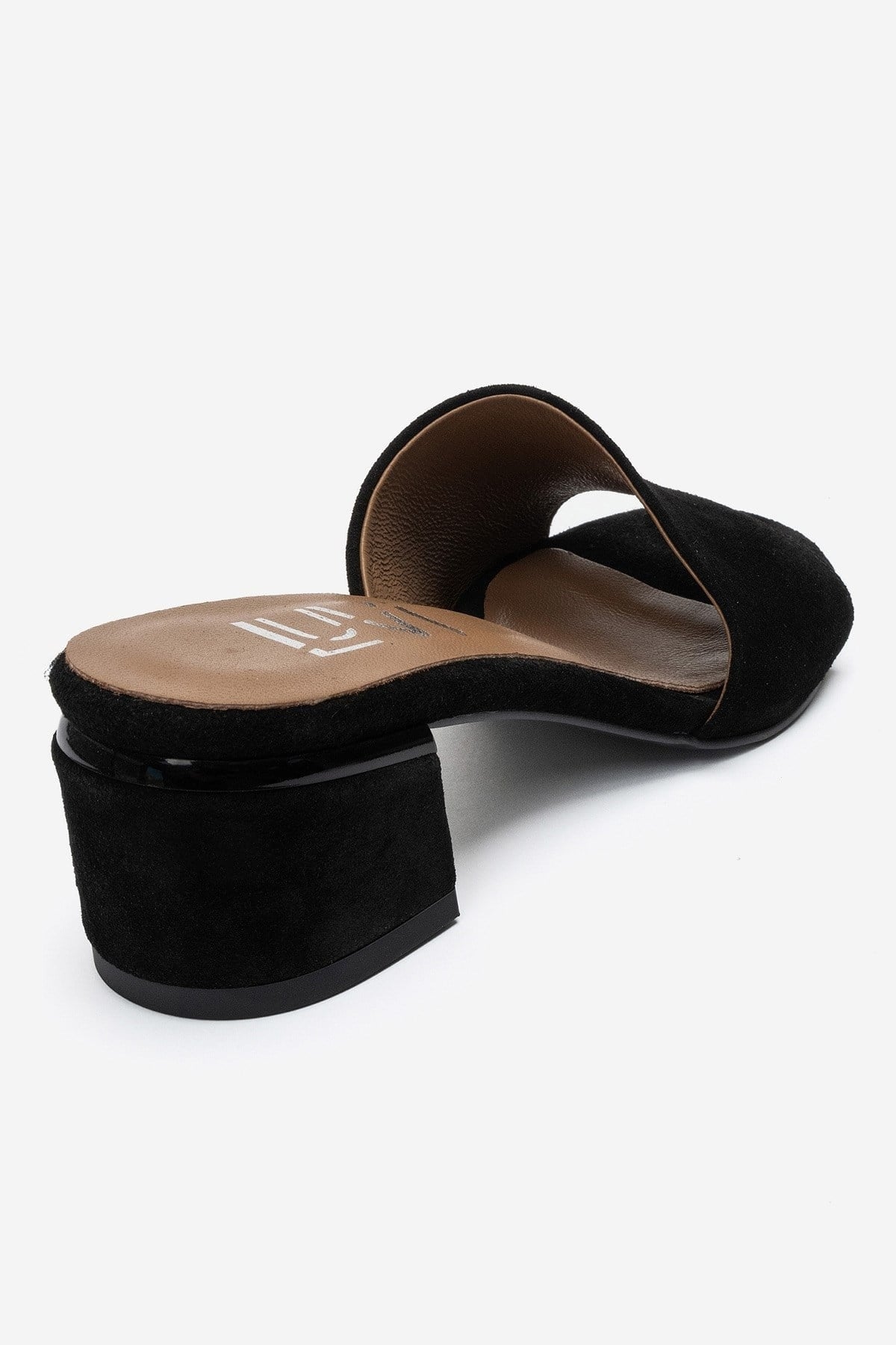 DELAVIE - Black Suede Genuine Leather Block Heel Slide (Women)