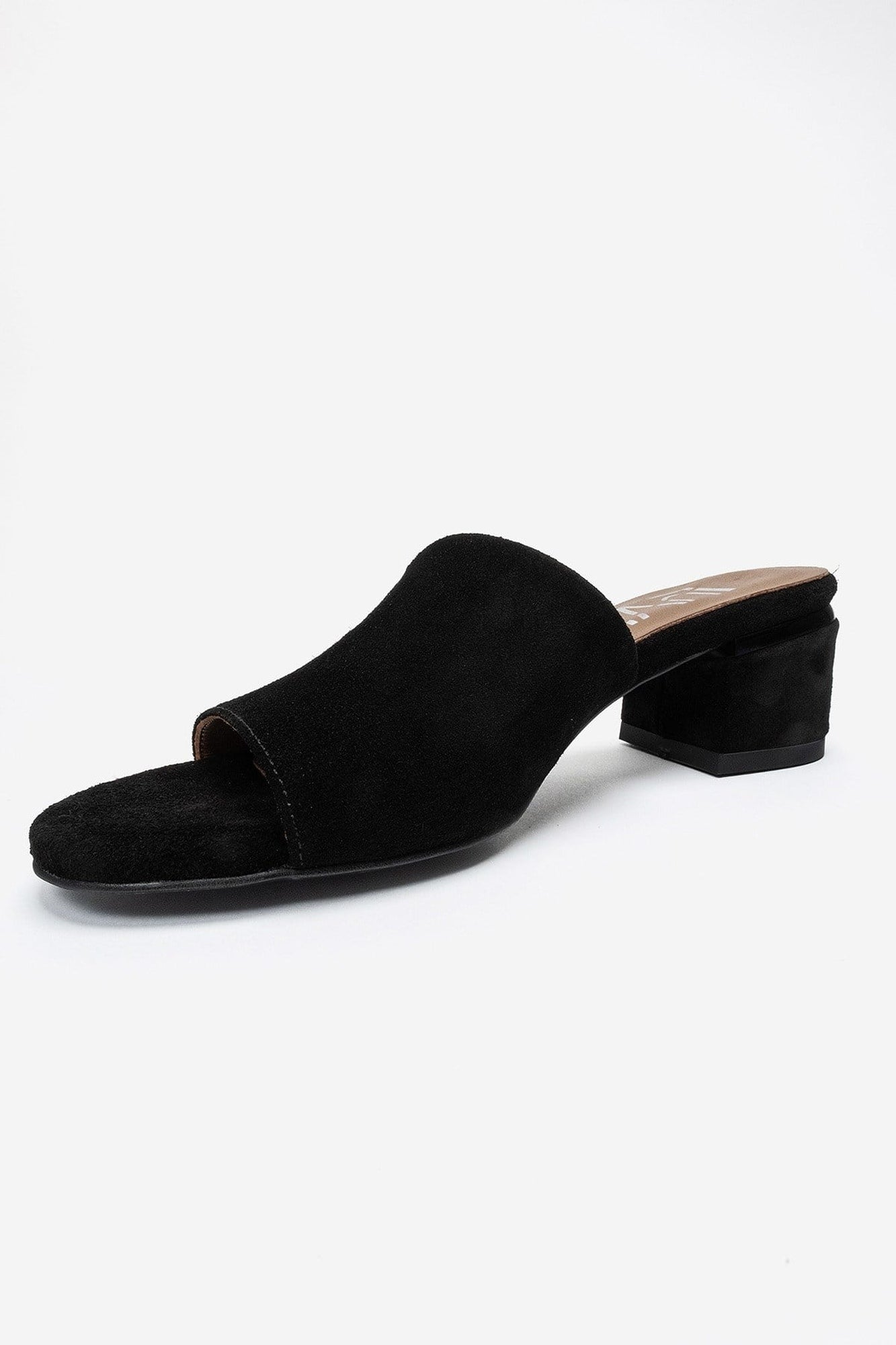 DELAVIE - Black Suede Genuine Leather Block Heel Slide (Women)