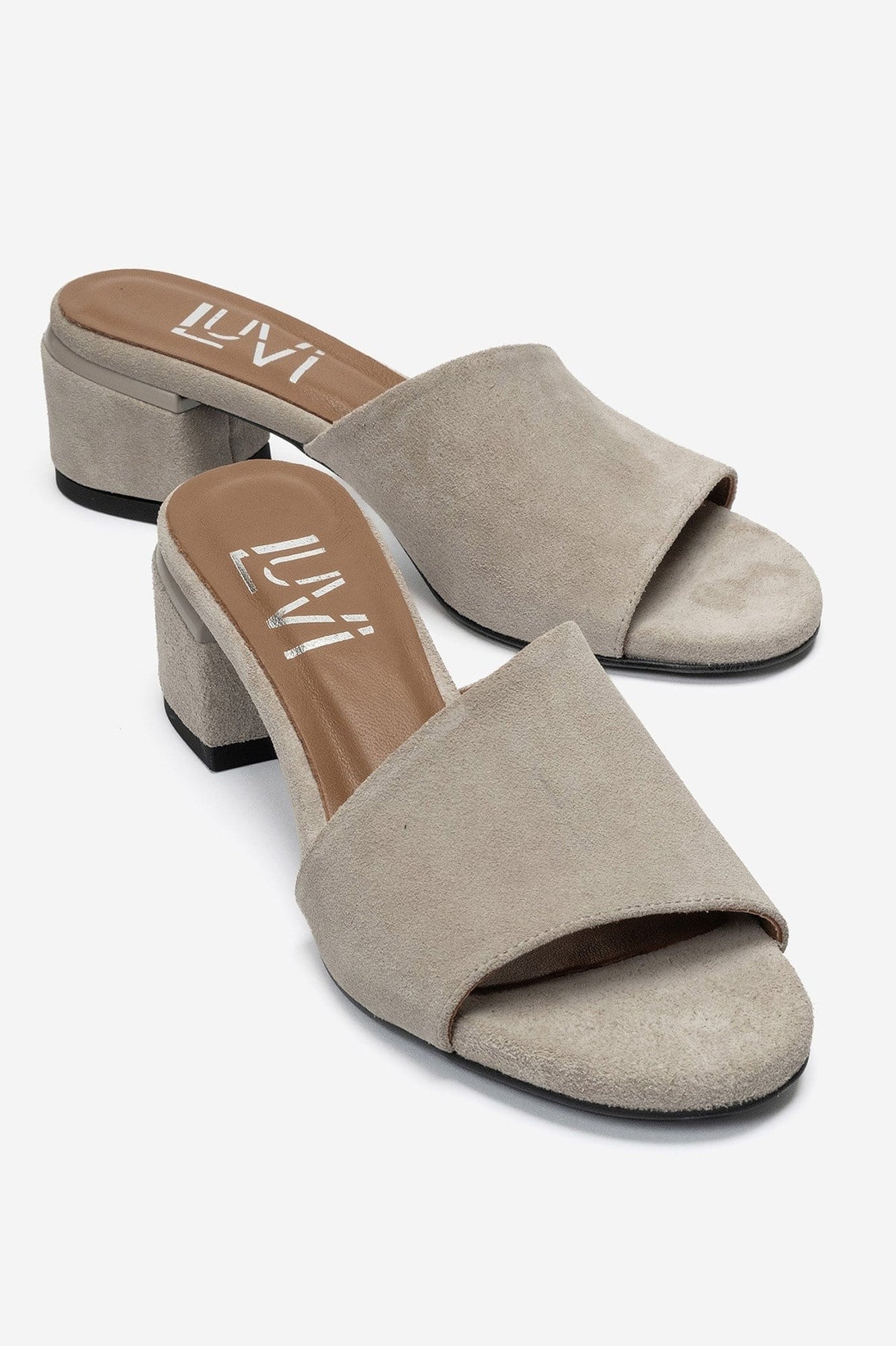DELAVIE - Beige Genuine Leather Block Heel Mule (Women)
