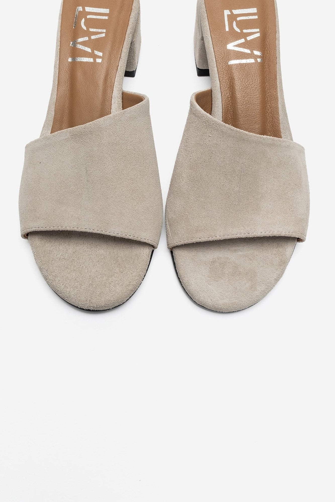 DELAVIE - Beige Genuine Leather Block Heel Mule (Women)
