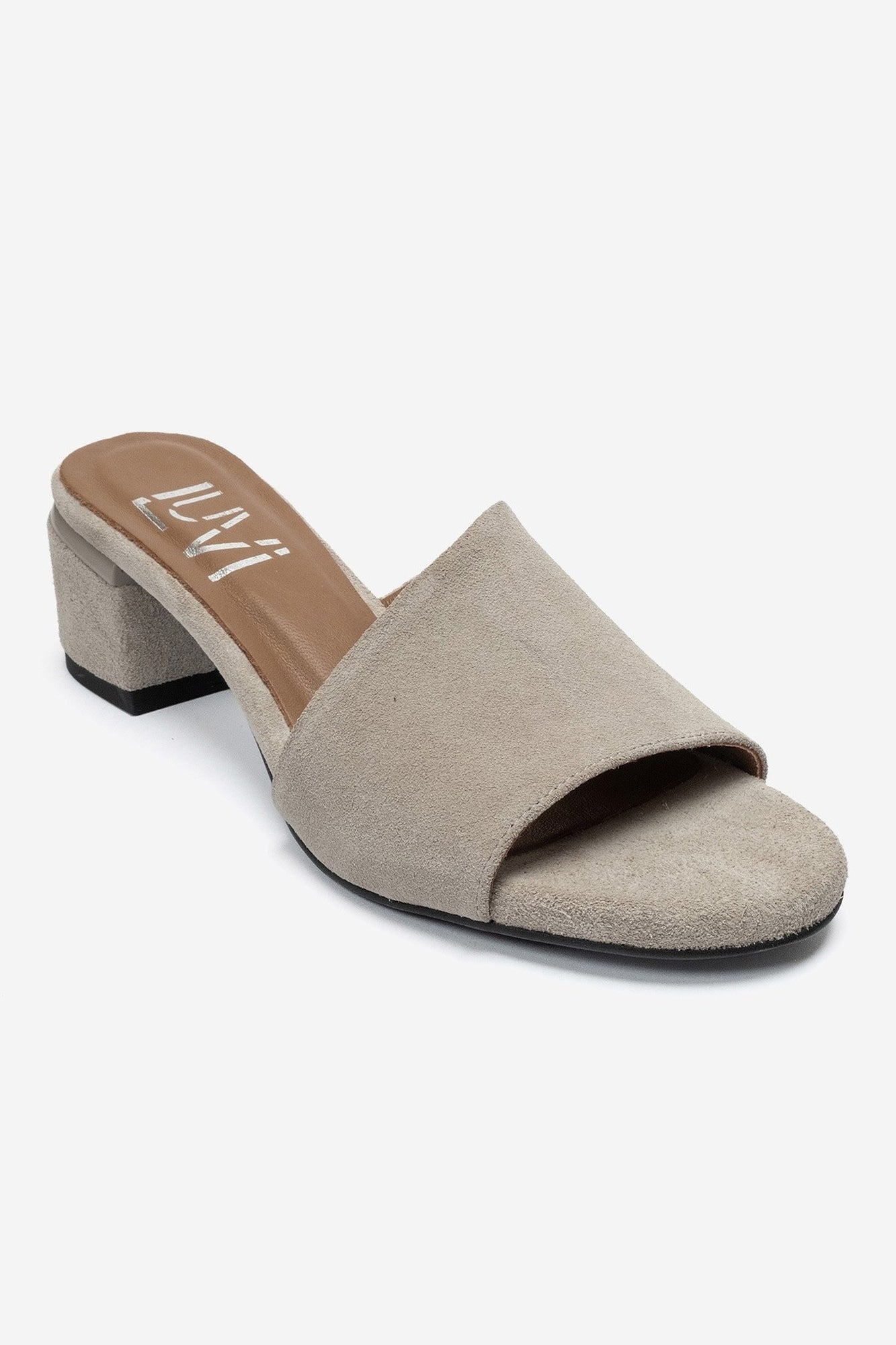 DELAVIE - Beige Genuine Leather Block Heel Mule (Women)