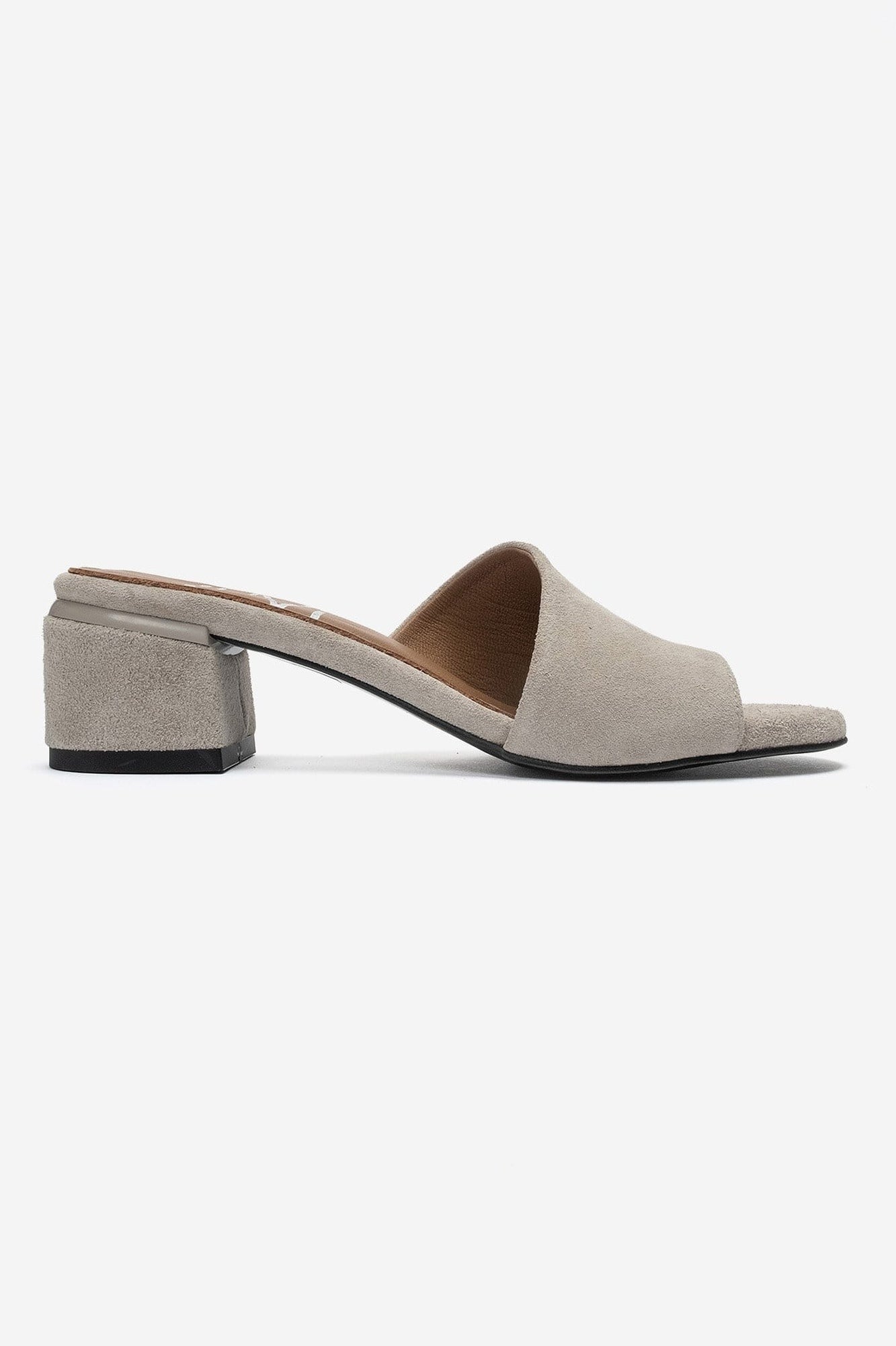 DELAVIE - Beige Genuine Leather Block Heel Mule (Women)
