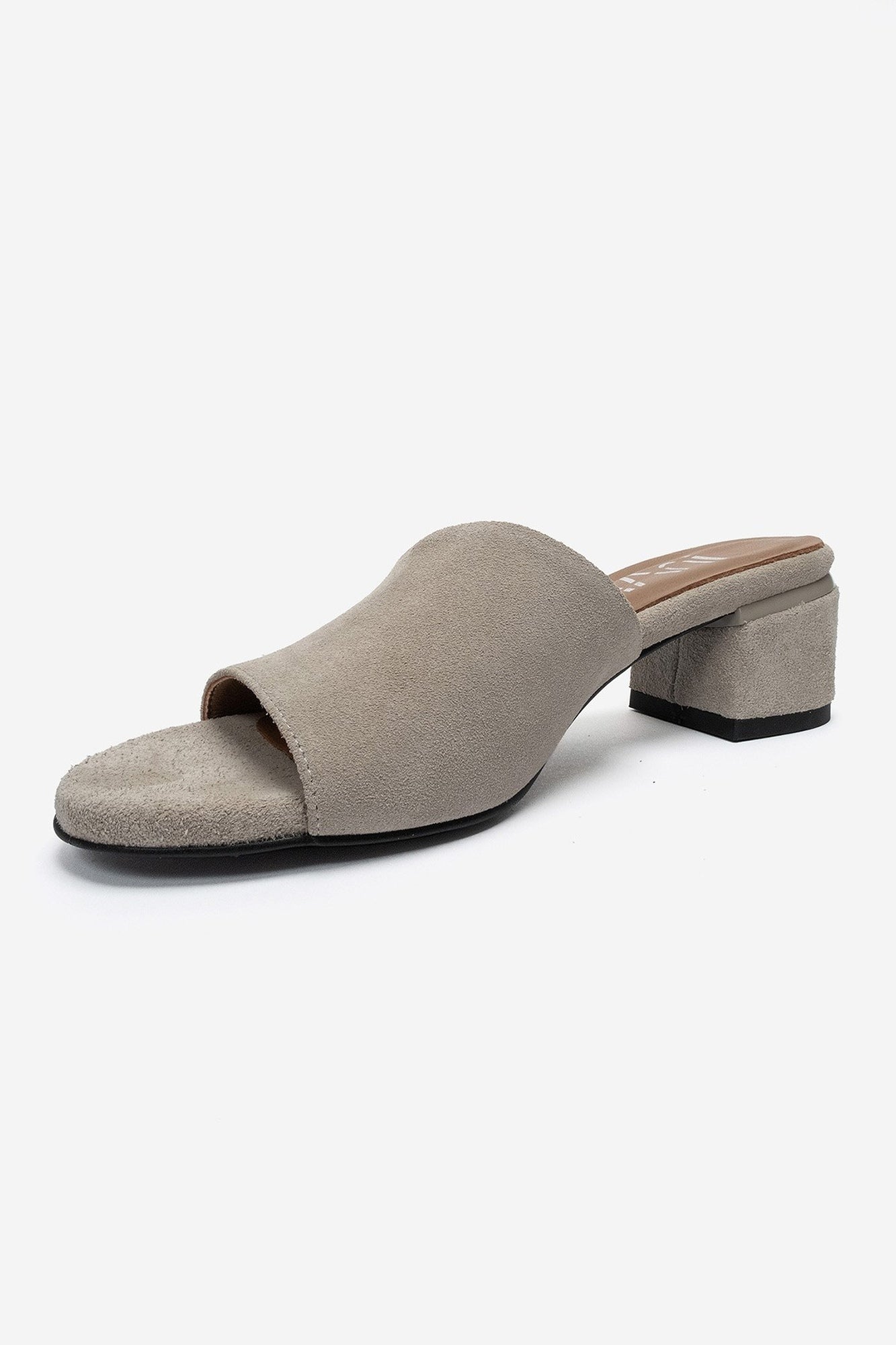 DELAVIE - Beige Genuine Leather Block Heel Mule (Women)