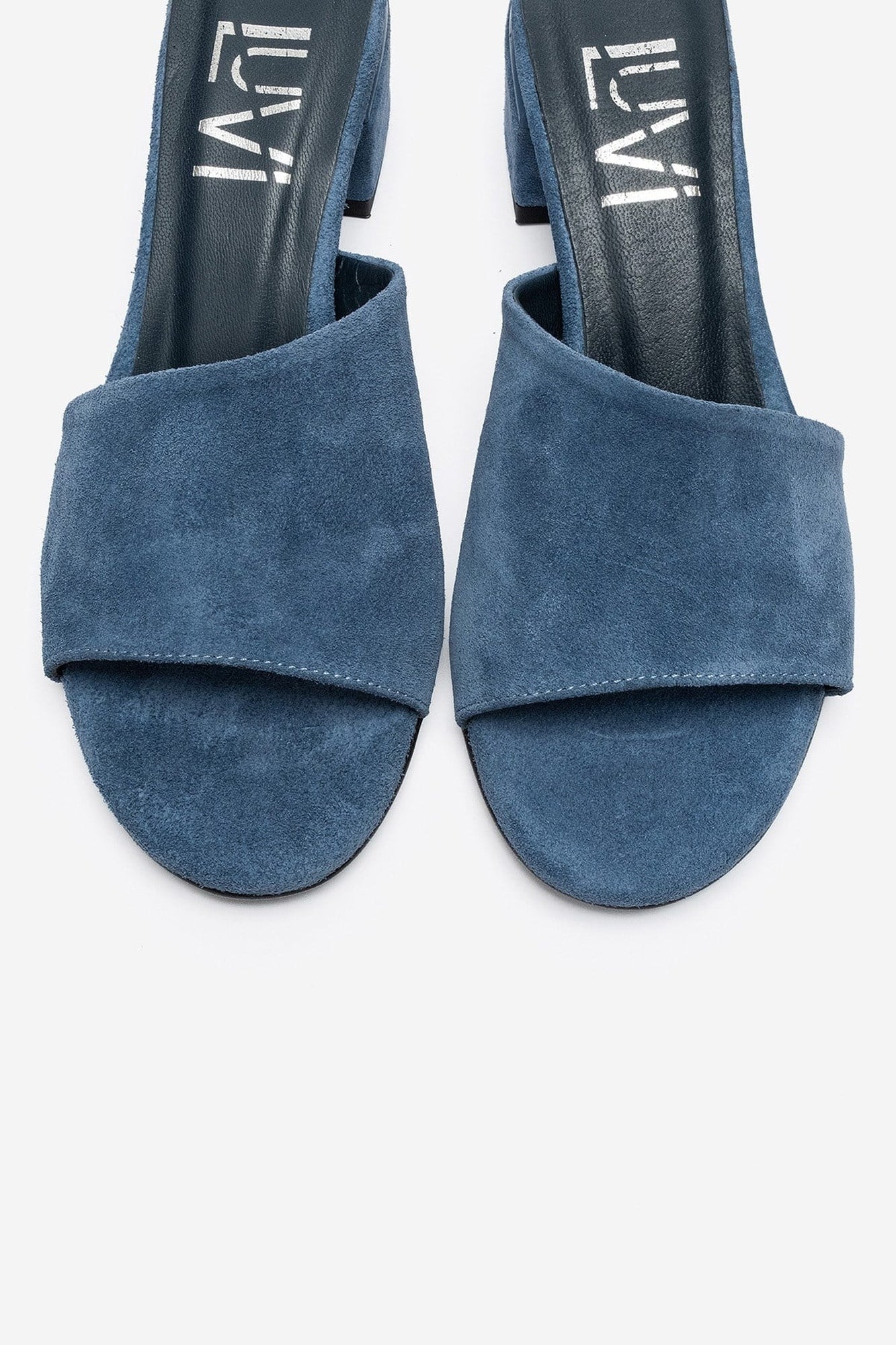 DELAVIE - Navy Genuine Leather Block Heel Mule (Women)