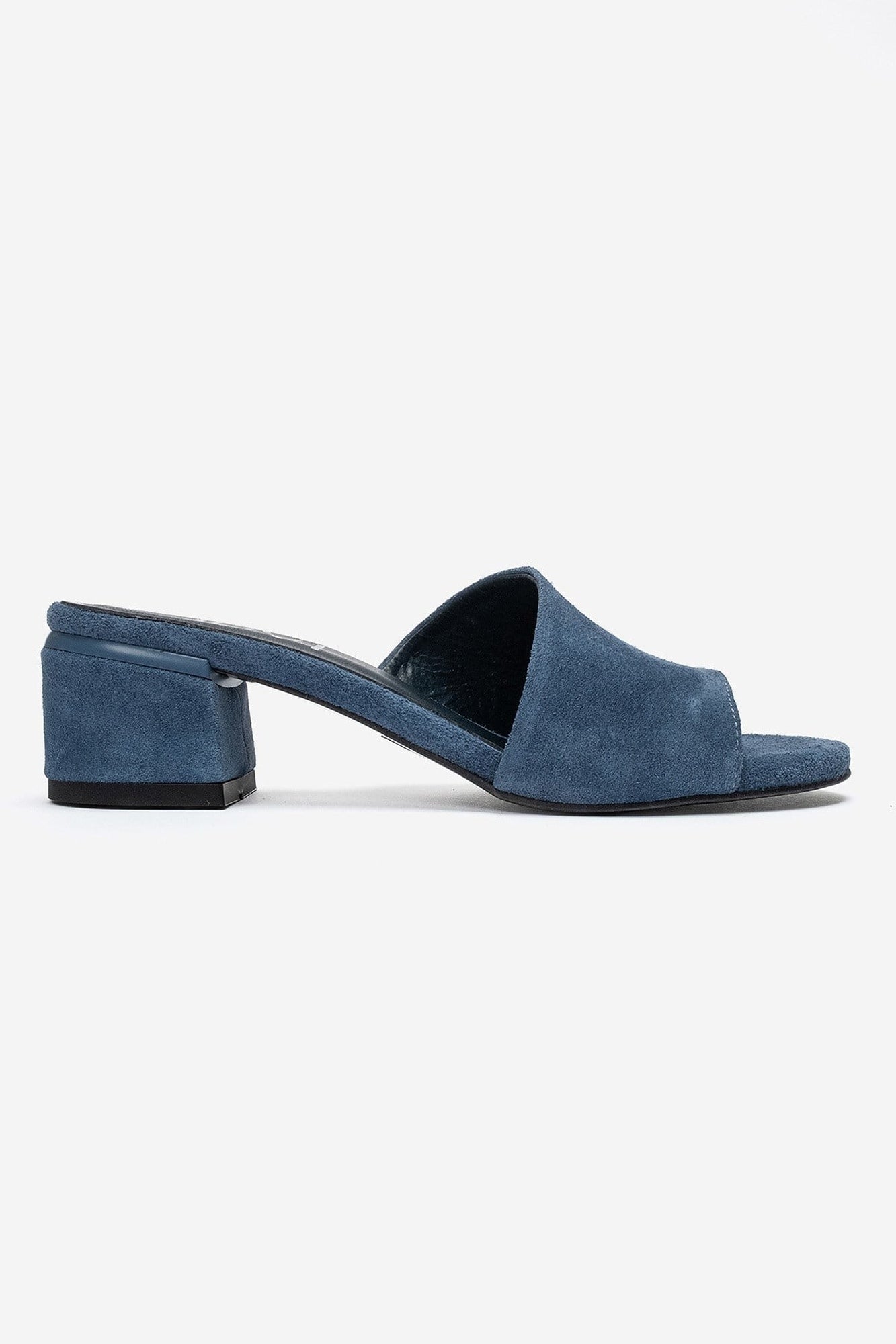 DELAVIE - Navy Genuine Leather Block Heel Mule (Women)