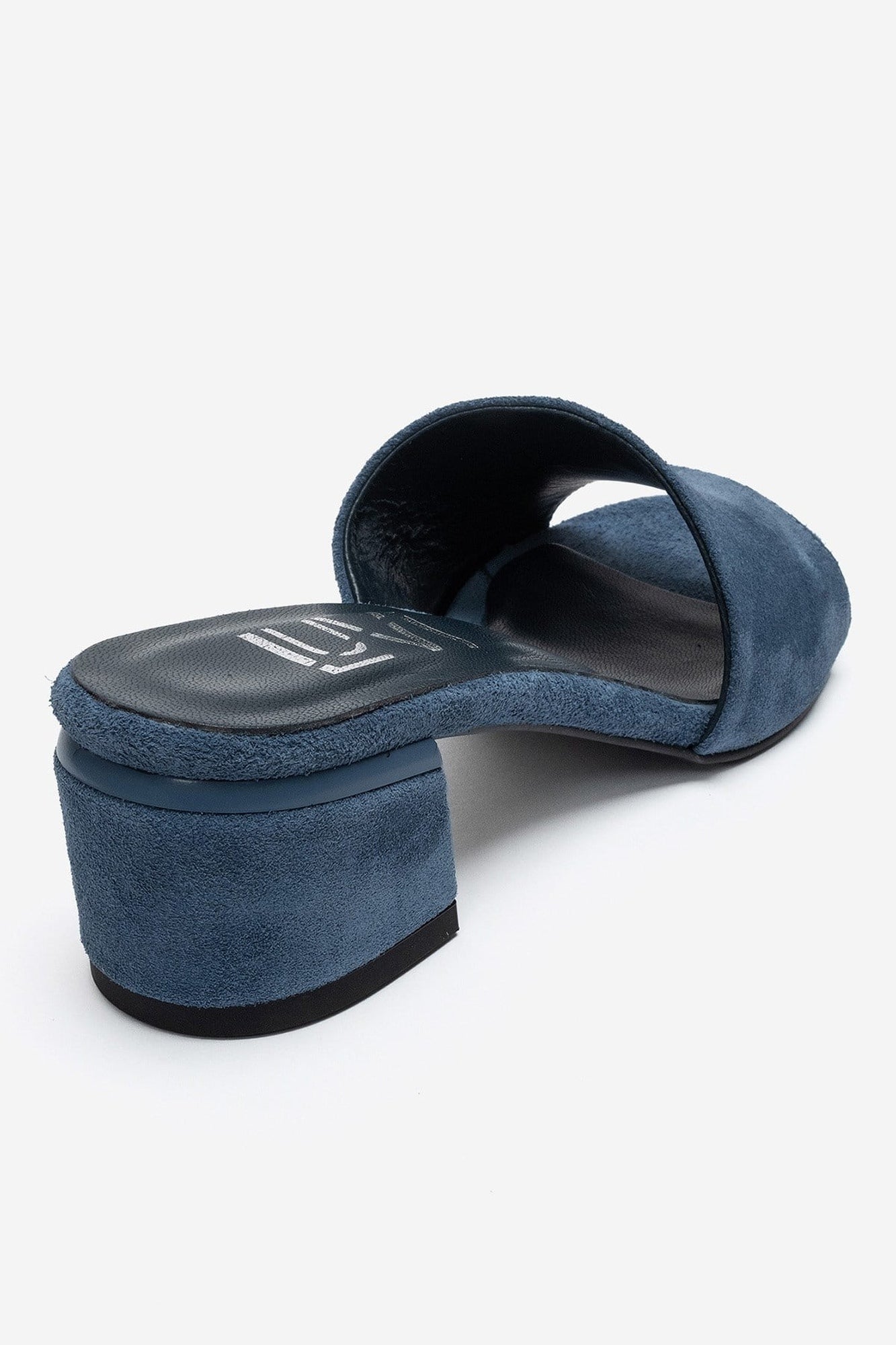 DELAVIE - Navy Genuine Leather Block Heel Mule (Women)