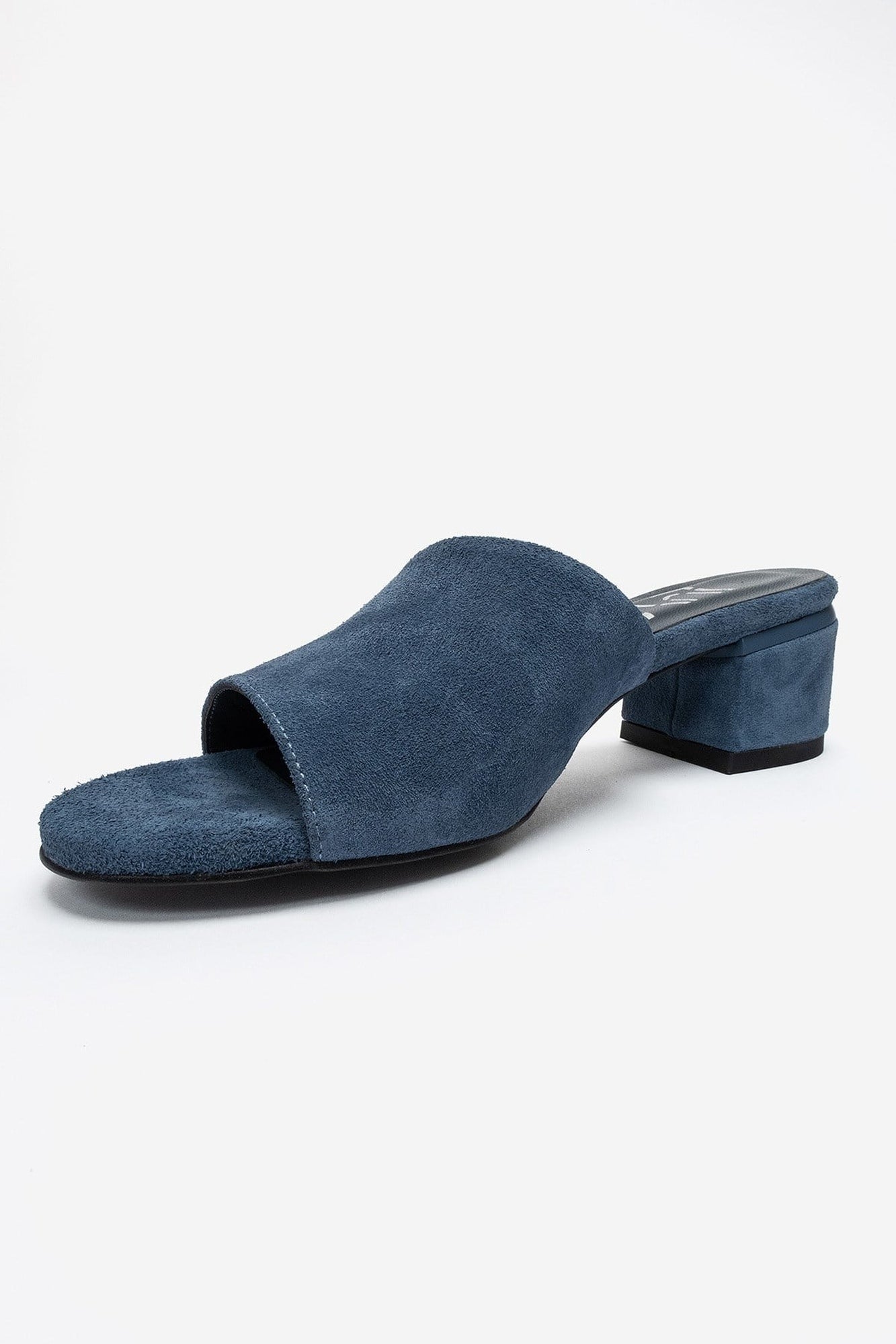 DELAVIE - Navy Genuine Leather Block Heel Mule (Women)
