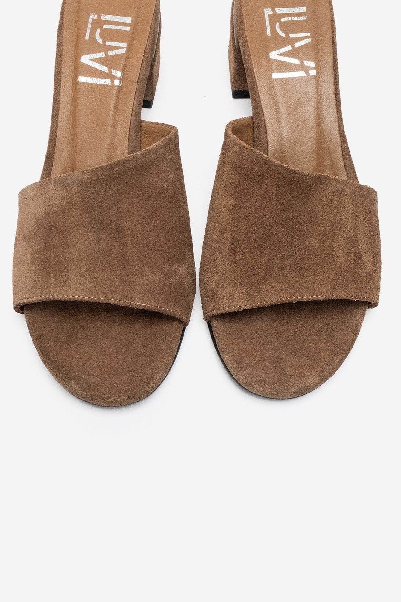 DELAVIE - Taupe Genuine Leather Block Heel Mule (Women)