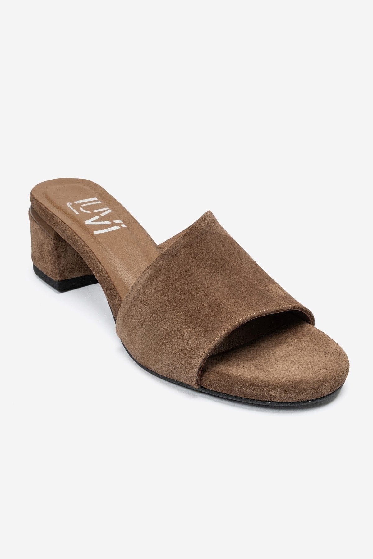 DELAVIE - Taupe Genuine Leather Block Heel Mule (Women)