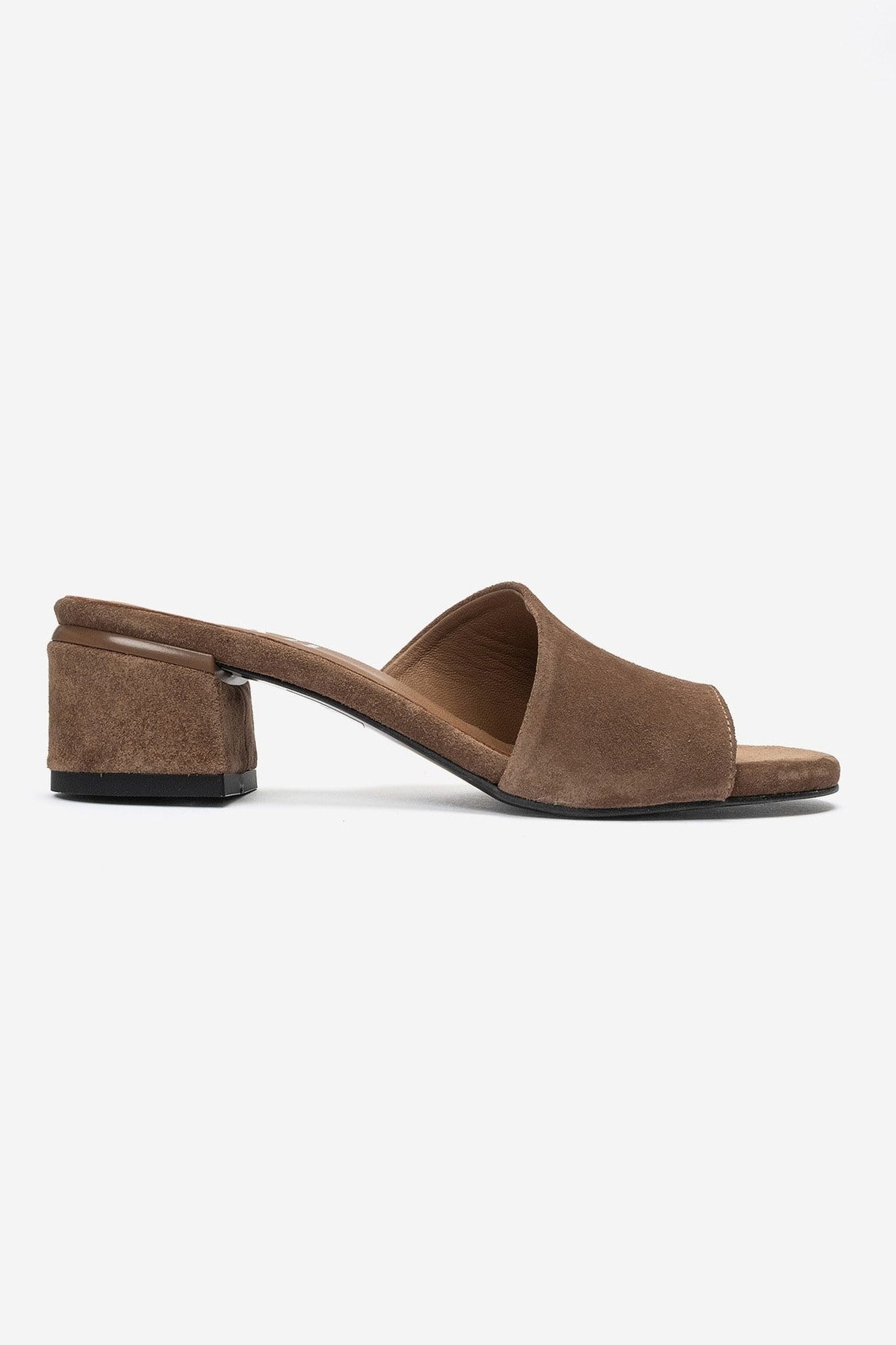 DELAVIE - Taupe Genuine Leather Block Heel Mule (Women)