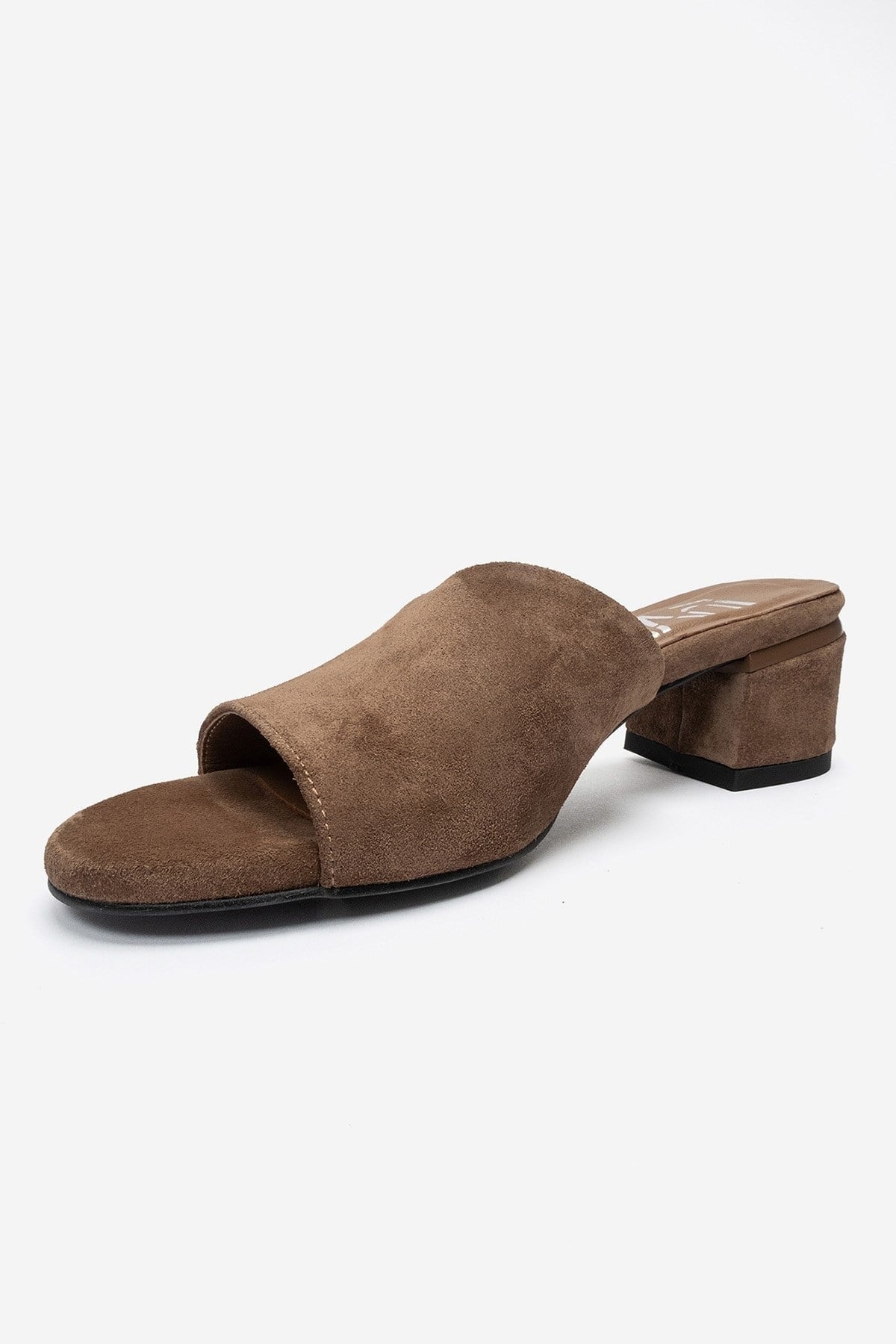 DELAVIE - Taupe Genuine Leather Block Heel Mule (Women)