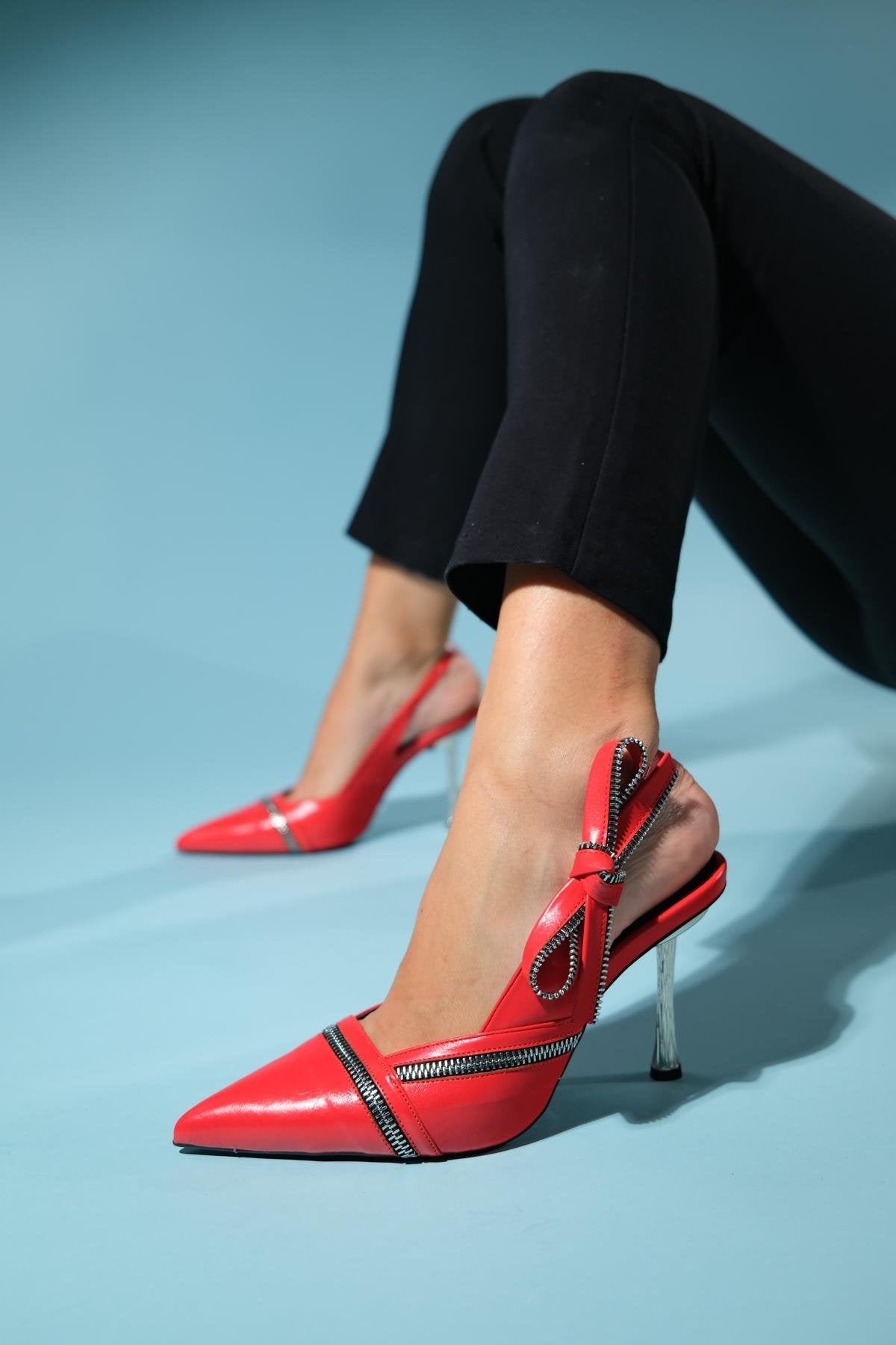 Glen - Red Zipper-Detail High Heel Shoe (Women)