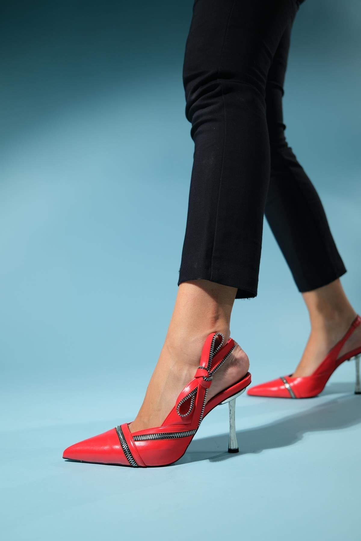 Glen - Red Zipper-Detail High Heel Shoe (Women)