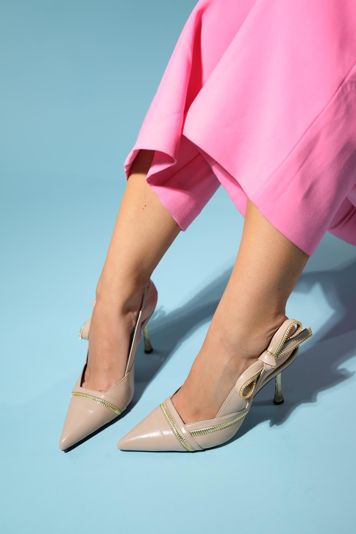 Glen - Beige Zipper-Detail High Heel Shoe (Women)
