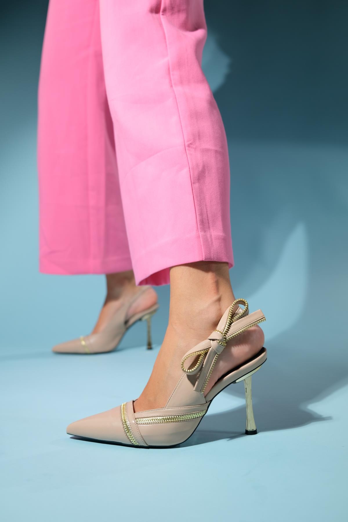 Glen - Beige Zipper-Detail High Heel Shoe (Women)