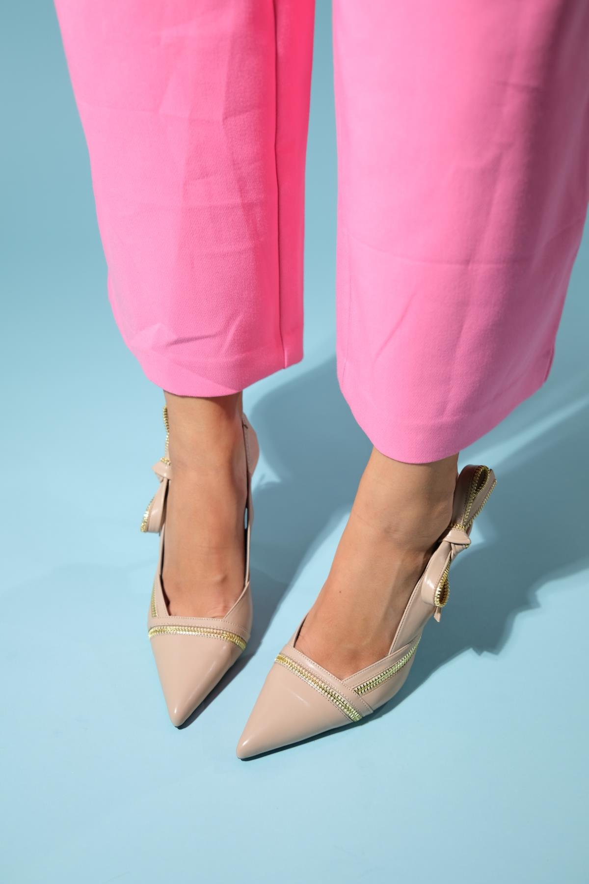 Glen - Beige Zipper-Detail High Heel Shoe (Women)