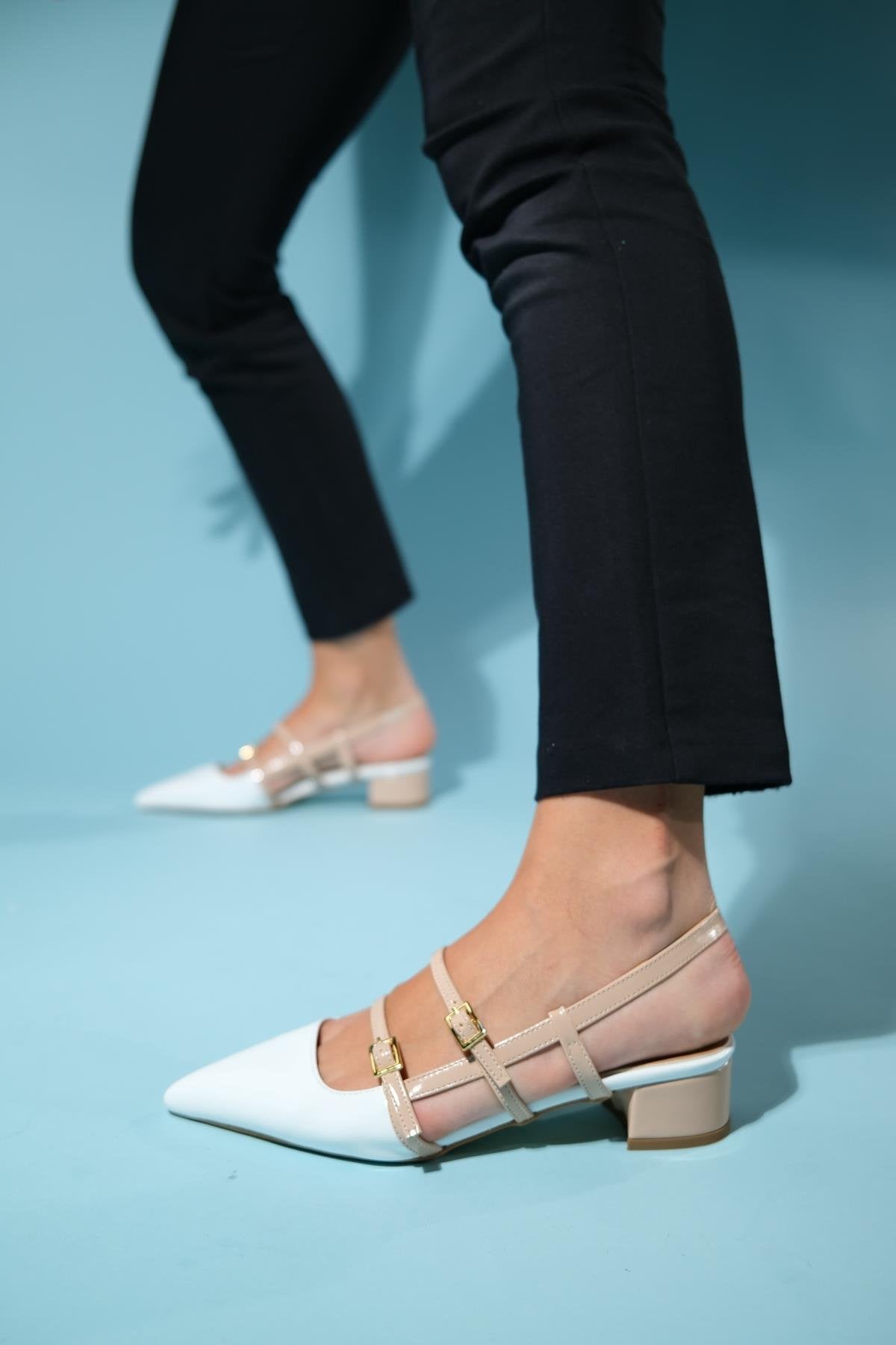 Cenova - White-Beige Patent Heeled Sandal (Women)