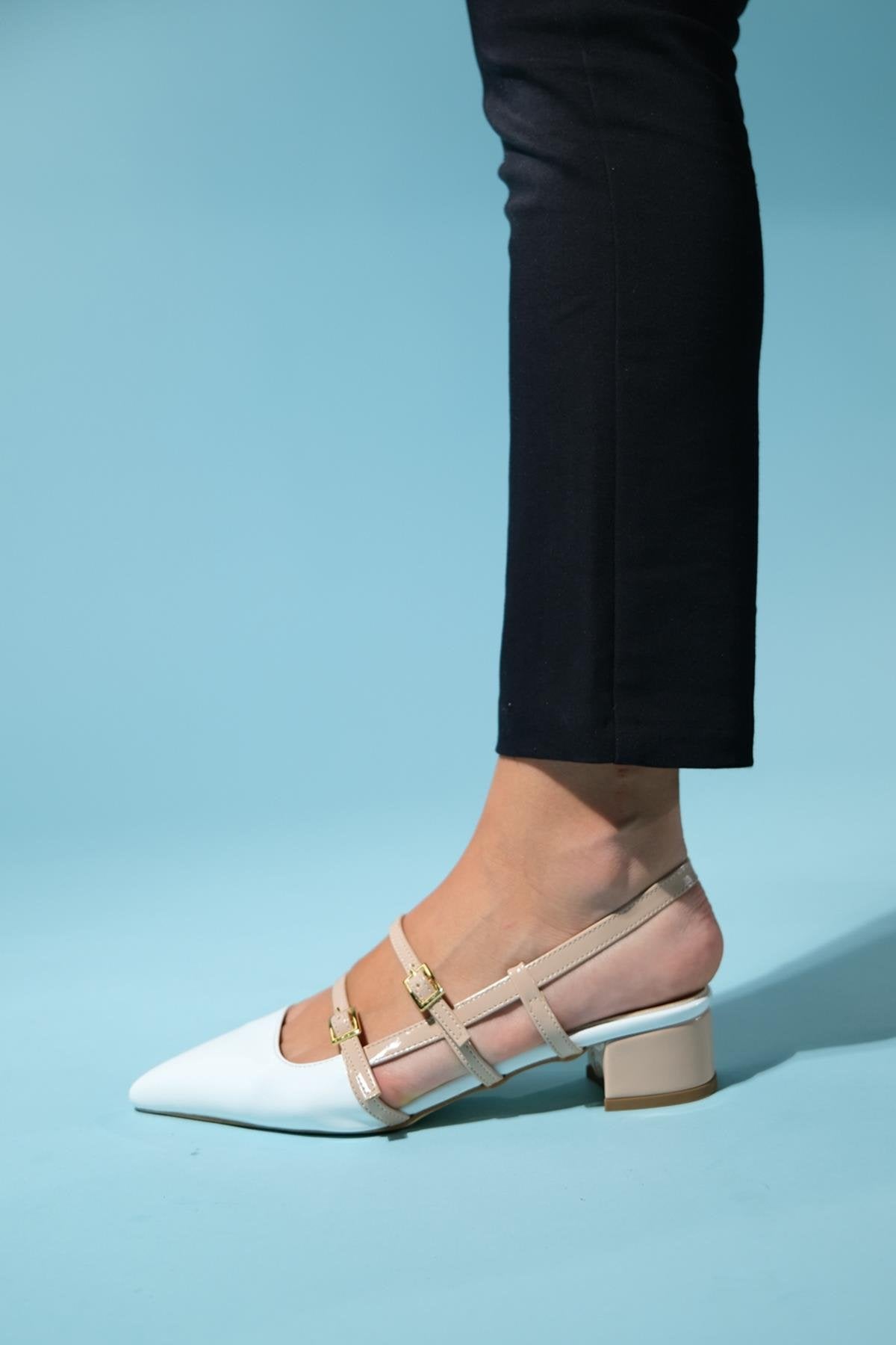 Cenova - White-Beige Patent Heeled Sandal (Women)