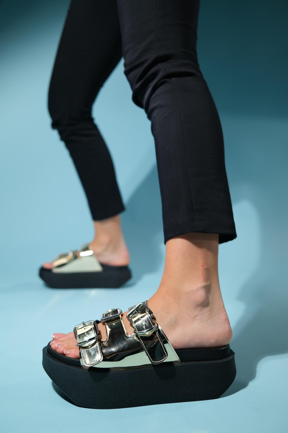 Olava - Gold Buckle Thick-Soled Slide (Women)