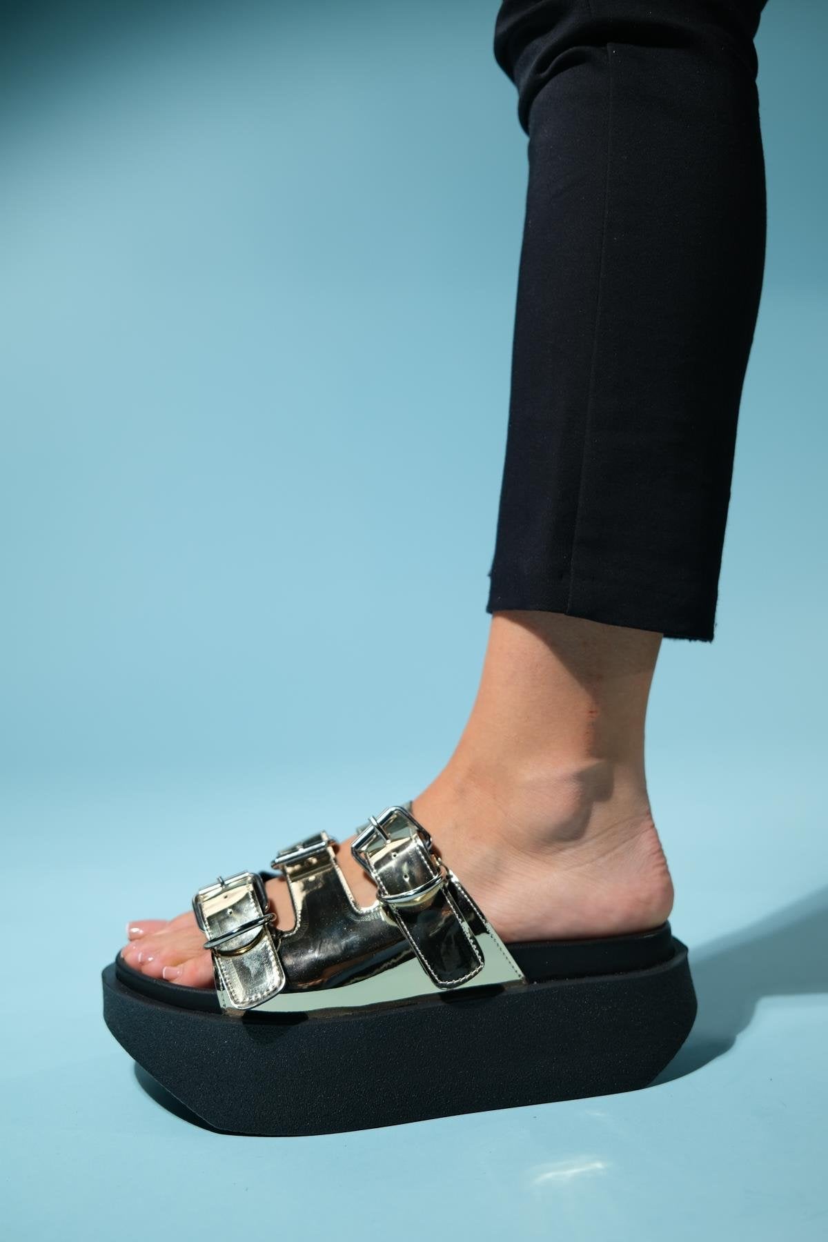 Olava - Gold Buckle Thick-Soled Slide (Women)