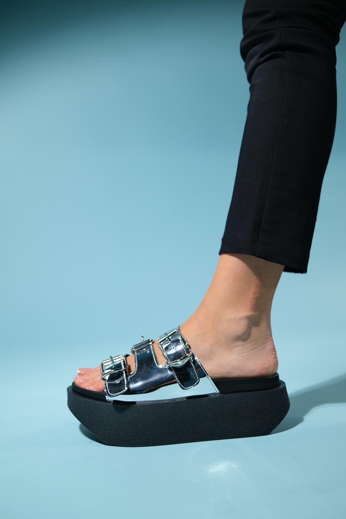 Olava - Silver Buckle Thick-Soled Slide (Women)