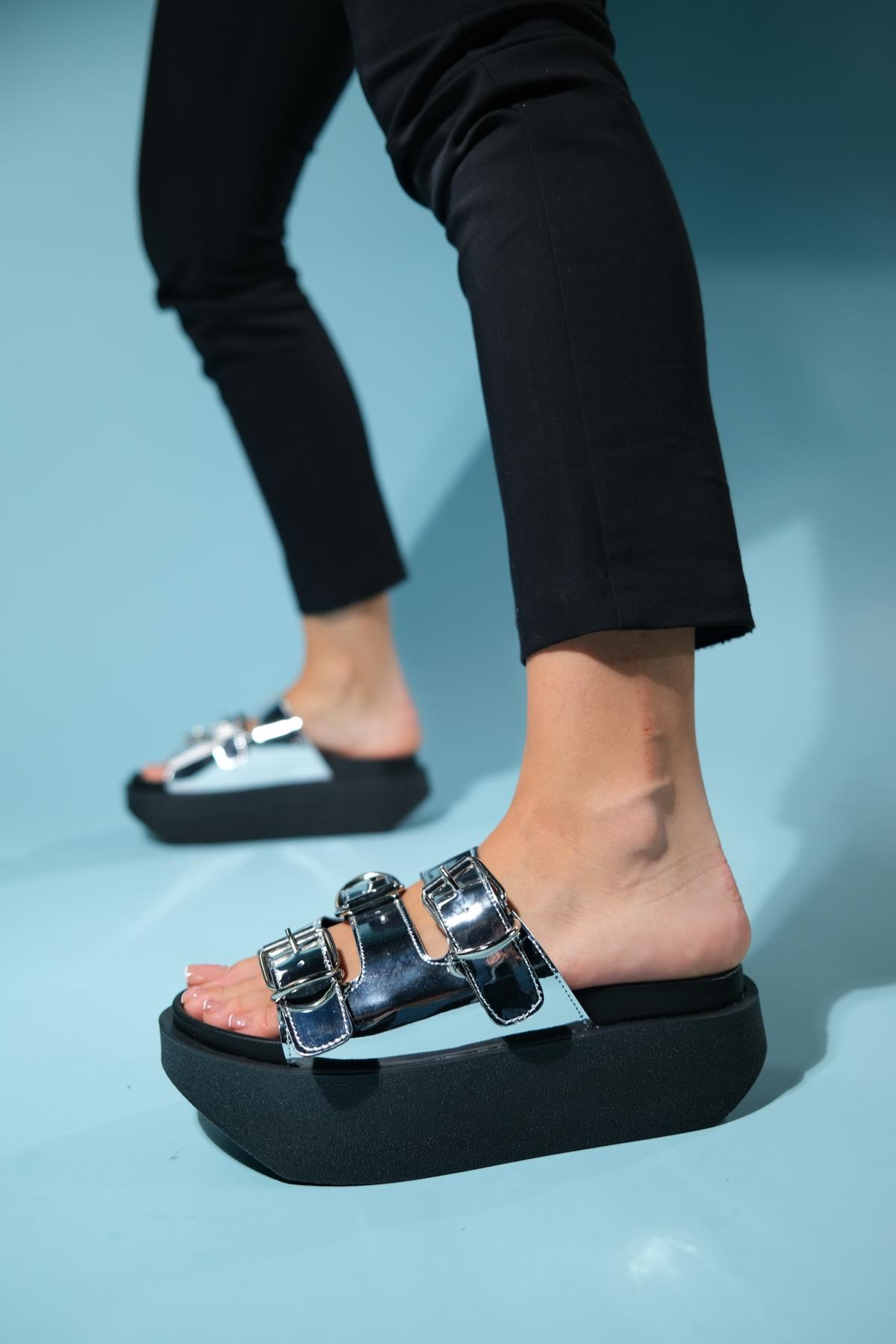Olava - Silver Buckle Thick-Soled Slide (Women)