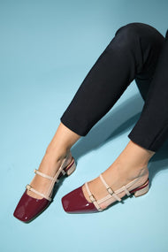 Lasy - Burgundy-Beige Patent Heeled Sandal (Women)