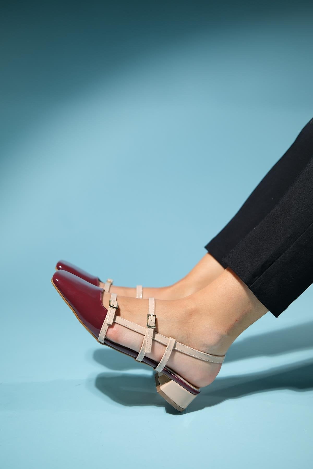 Lasy - Burgundy-Beige Patent Heeled Sandal (Women)