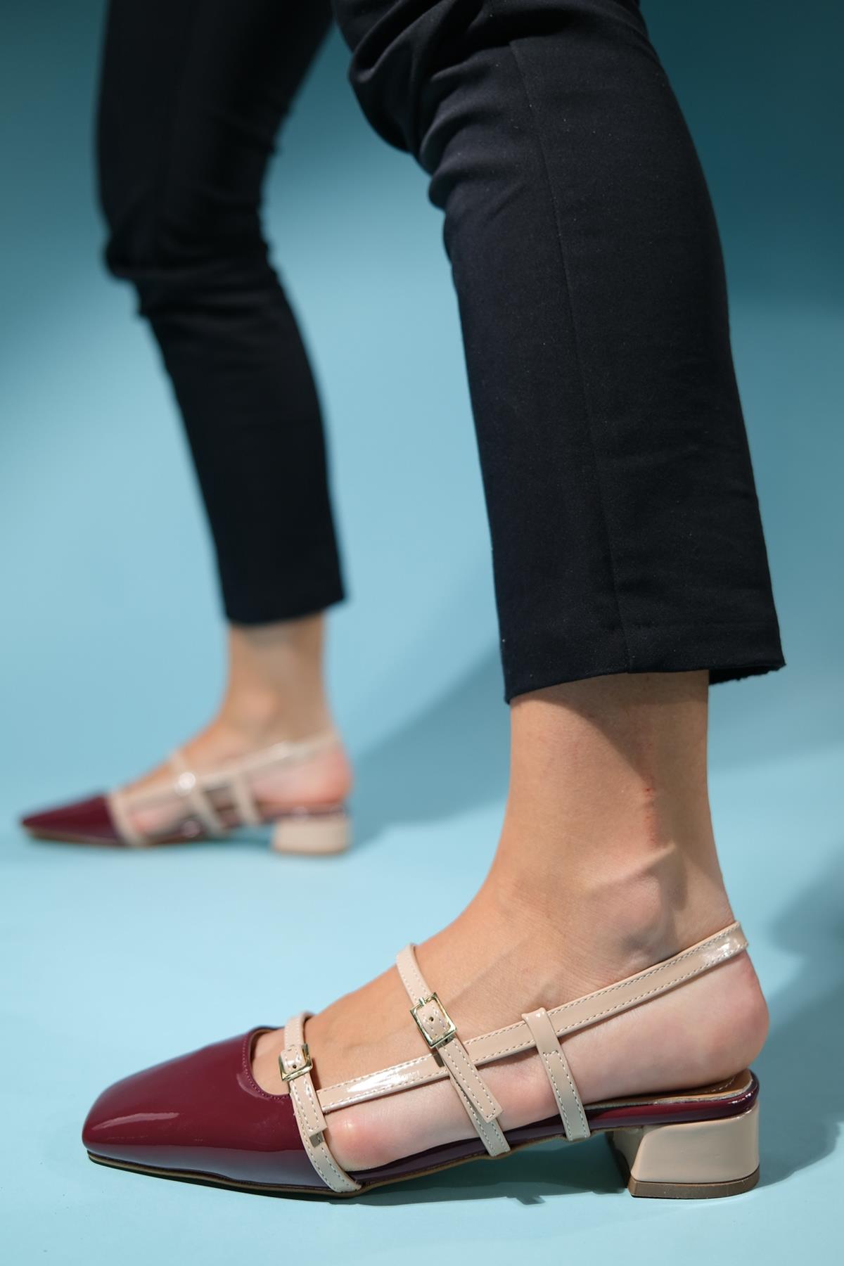 Lasy - Burgundy-Beige Patent Heeled Sandal (Women)