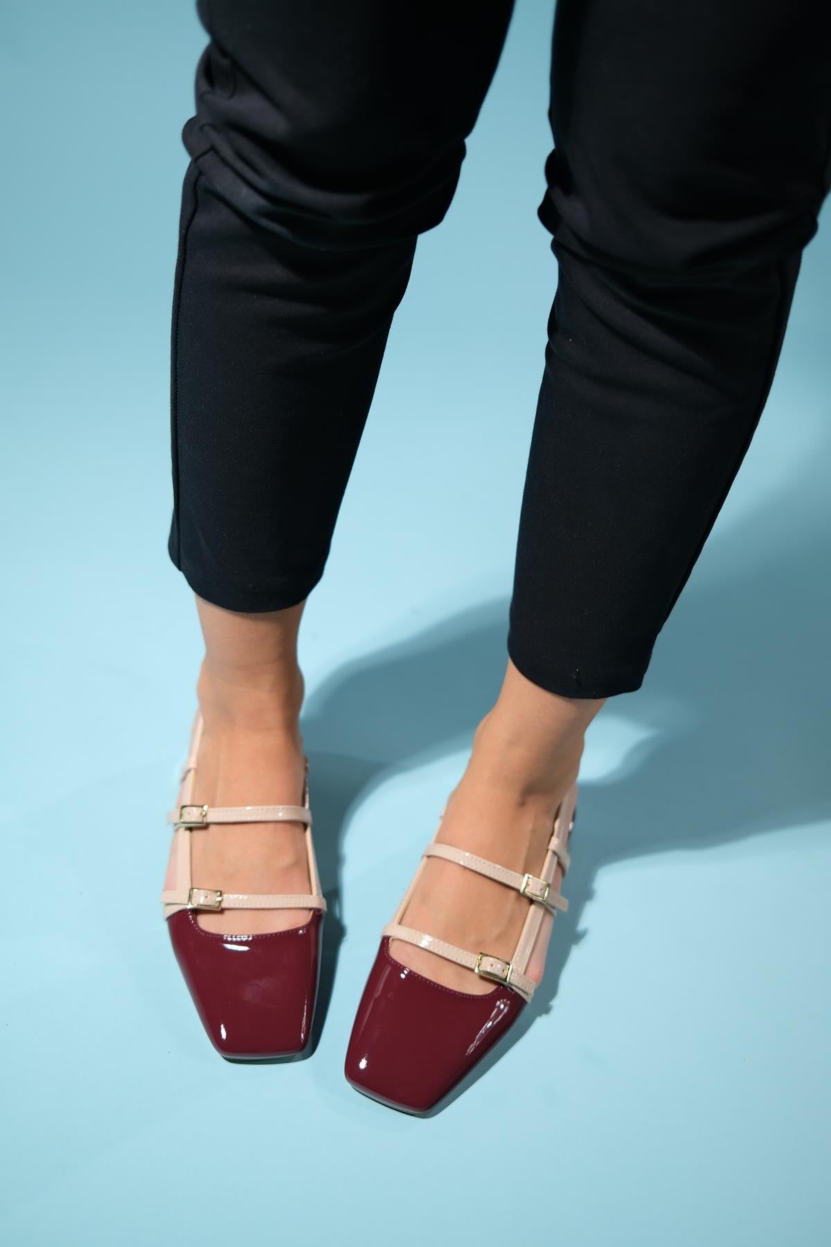 Lasy - Burgundy-Beige Patent Heeled Sandal (Women)