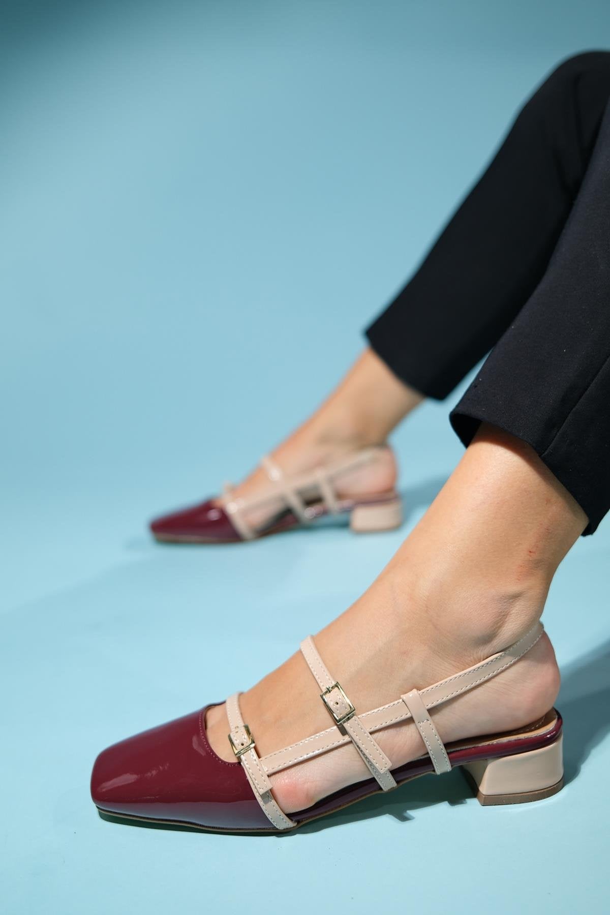 Lasy - Burgundy-Beige Patent Heeled Sandal (Women)