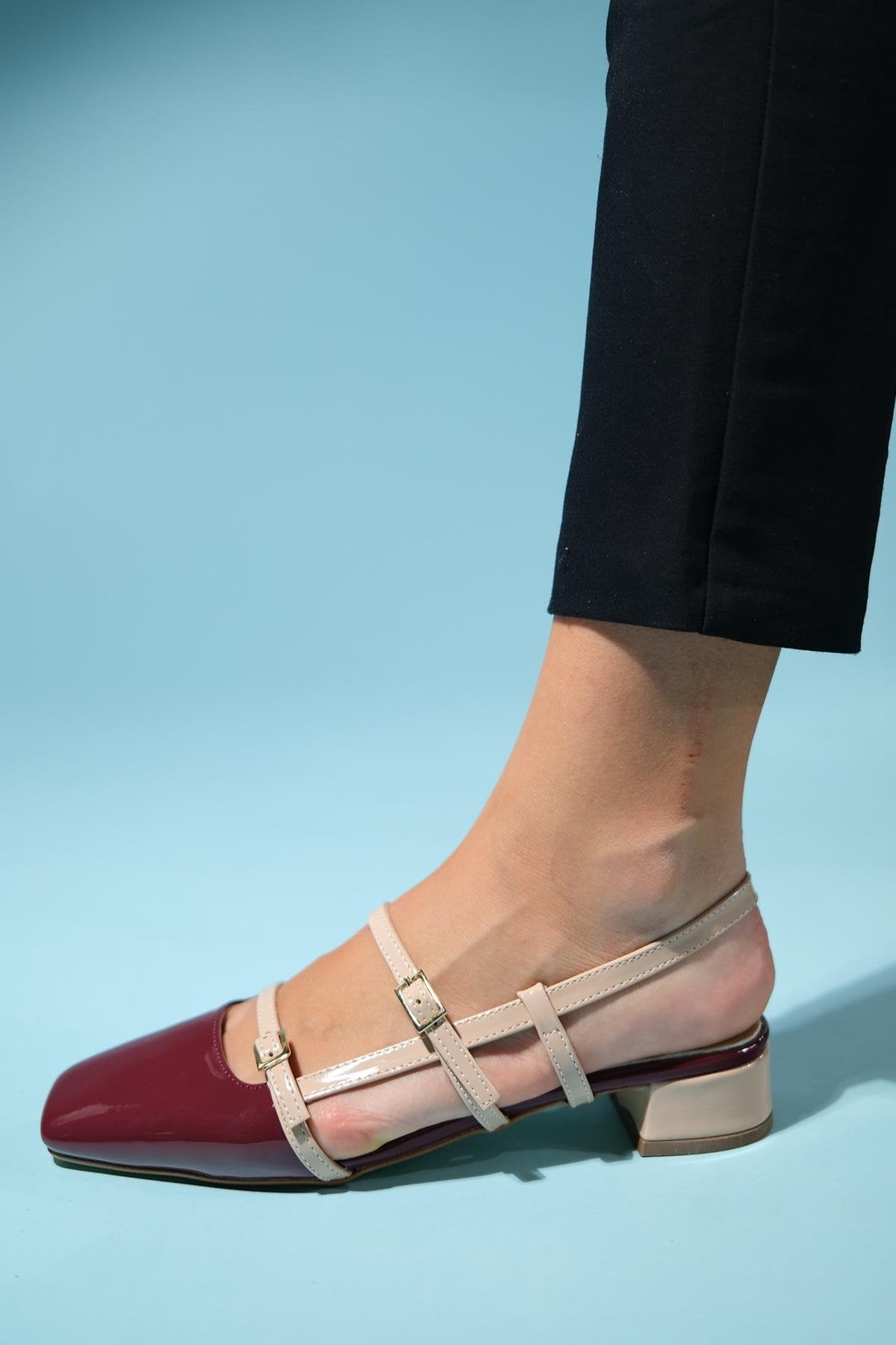 Lasy - Burgundy-Beige Patent Heeled Sandal (Women)
