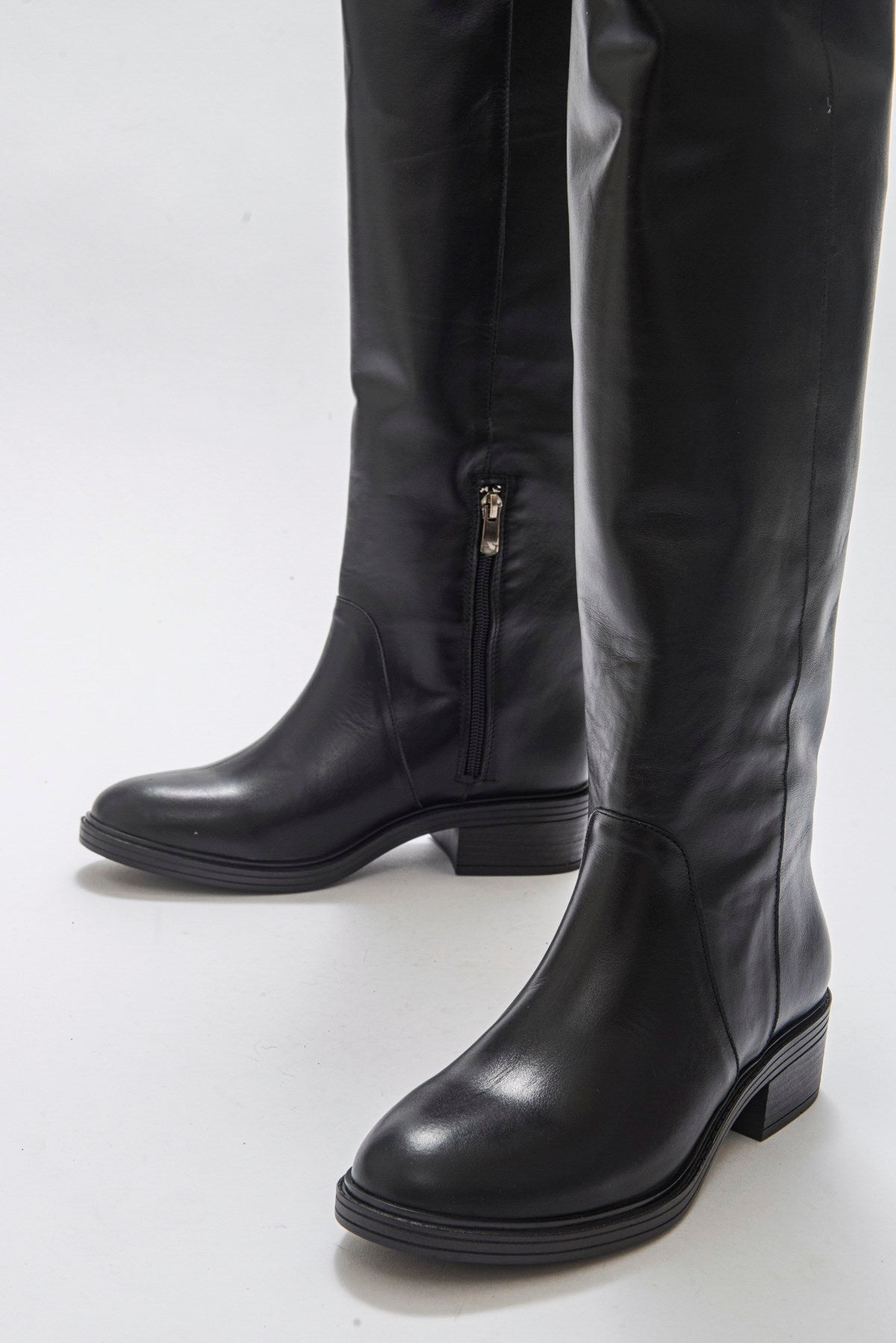 Petya - Black Genuine Leather Over-The-Knee Boot (Women)