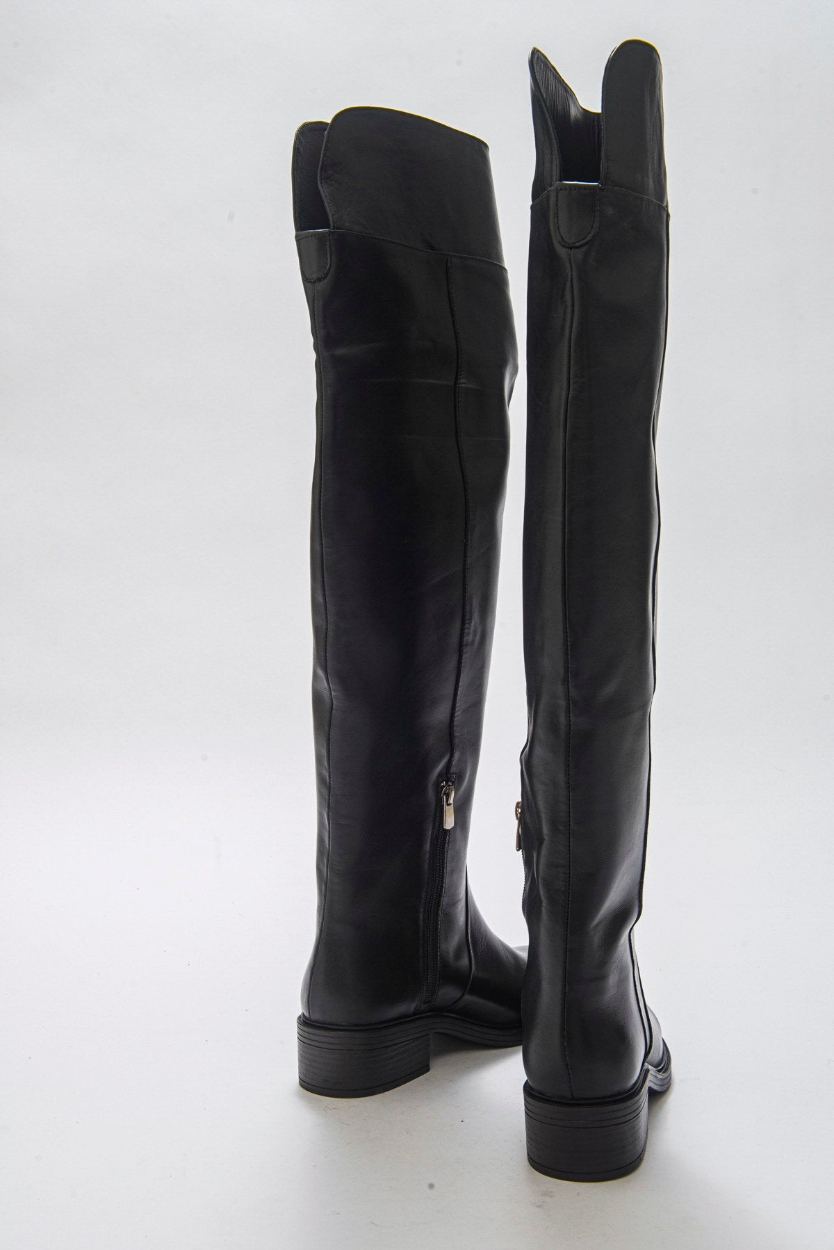 Petya - Black Genuine Leather Over-The-Knee Boot (Women)