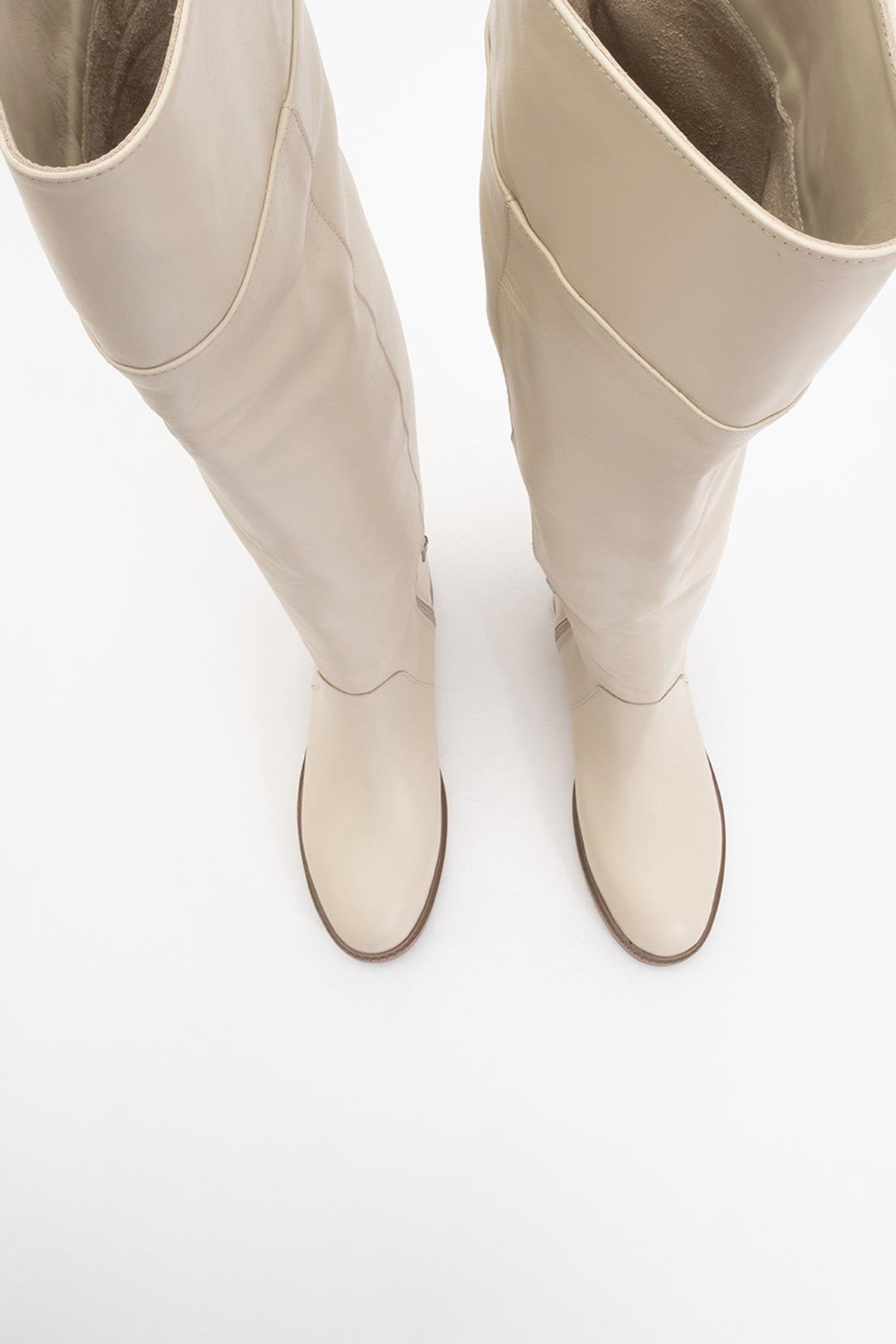 Petya - Cream Genuine Leather Over-The-Knee Boot (Women)