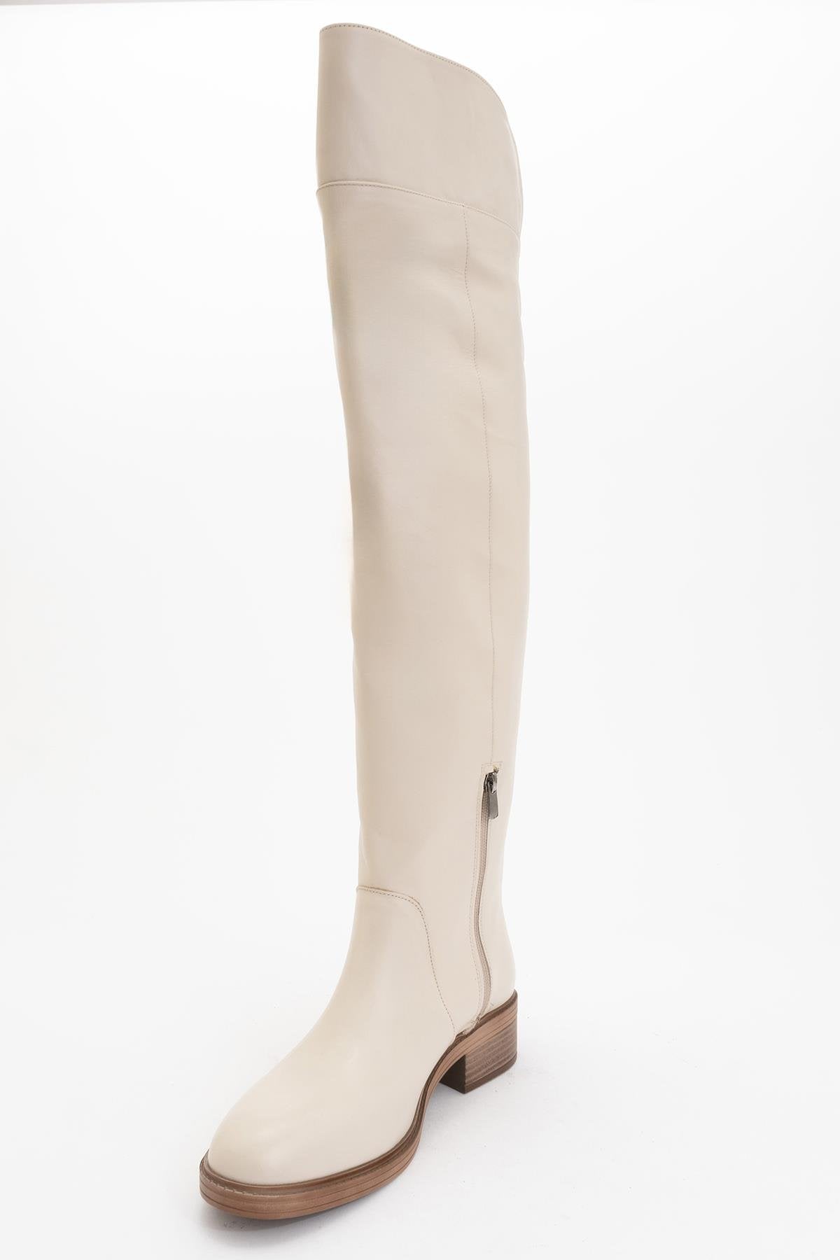 Petya - Cream Genuine Leather Over-The-Knee Boot (Women)
